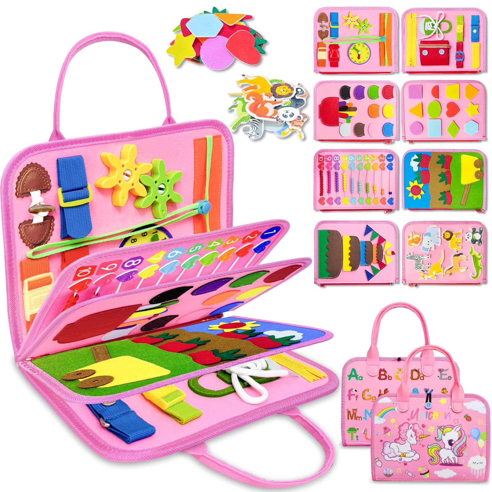 Montessori Busy Board for Toddlers 1-4 Years - Sensory Learning & Educational Travel Toy for Girls & Boys - Perfect Birthday Gift & Easter Present - Develop Fine Motor Skills for Airplane & Car Rides