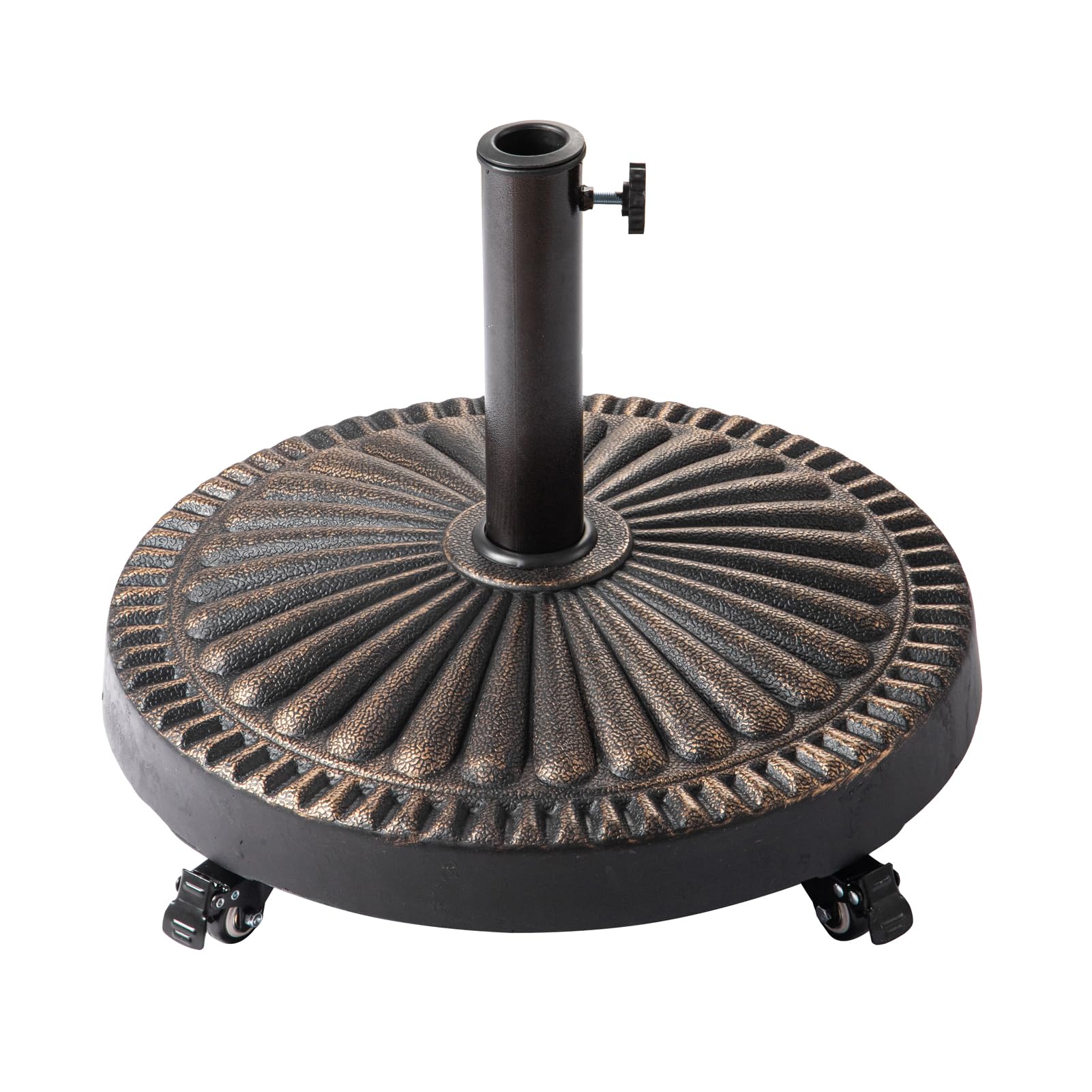 Heavy Duty 52 lb Bronze Round Base Stand with Rolling Wheels for Outdoor Patio Umbrella - Perfect for Garden, Backyard, and Market Table Use