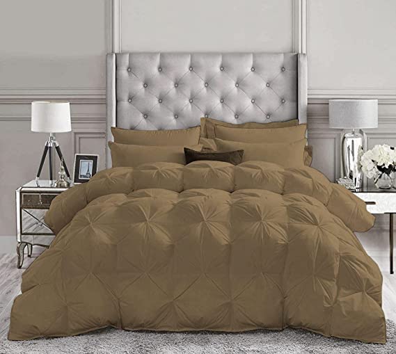 Luxury 500 GSM Taupe King Size Pinch Pleated Comforter Set - 5 Piece (Comforter + 4 Pillow Shams) | 100% Egyptian Cotton Bedding | Ultra Soft & Oversized for Master Bedroom Decor