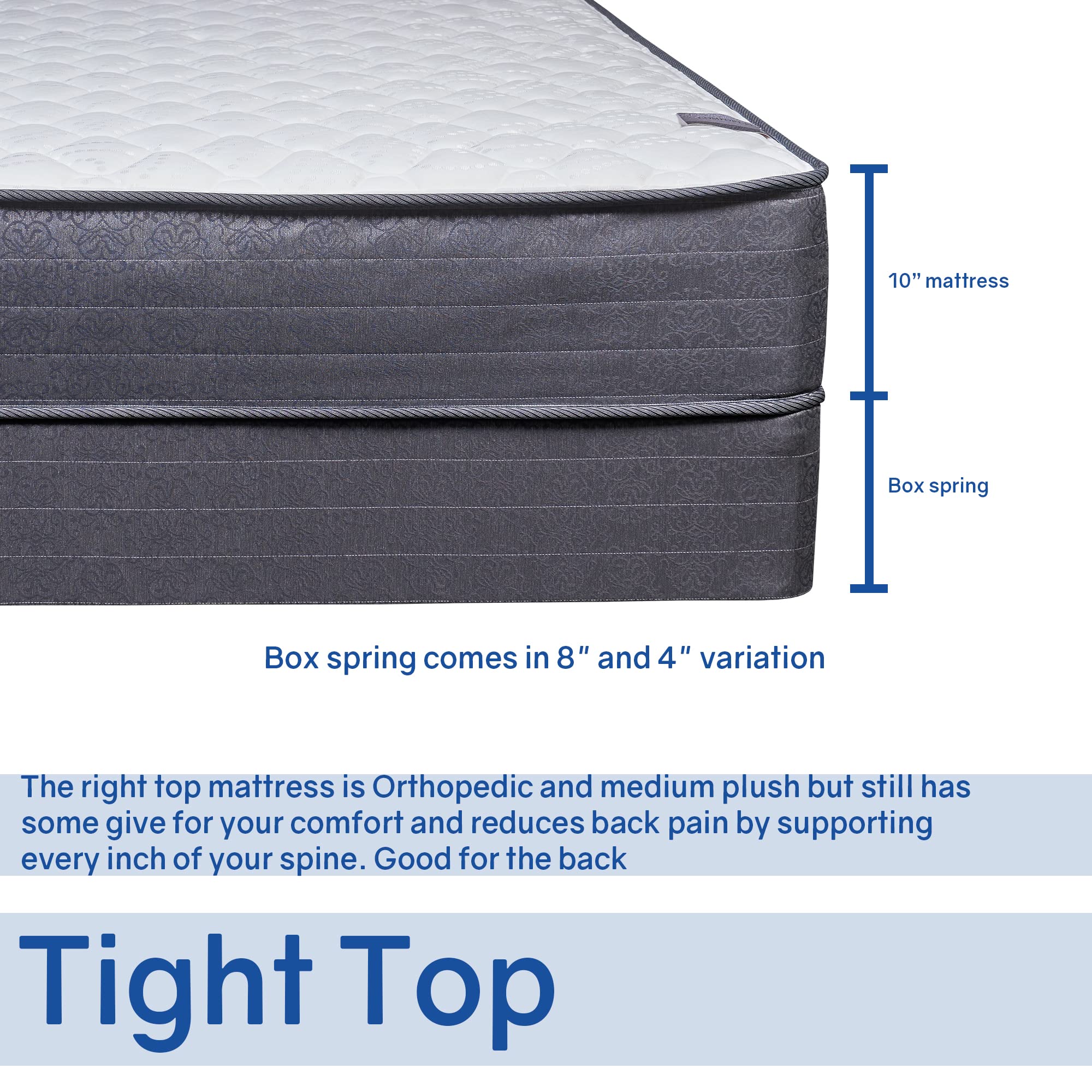 Treaton 10-Inch Medium Plush Tight Top Innerspring Mattress & 4