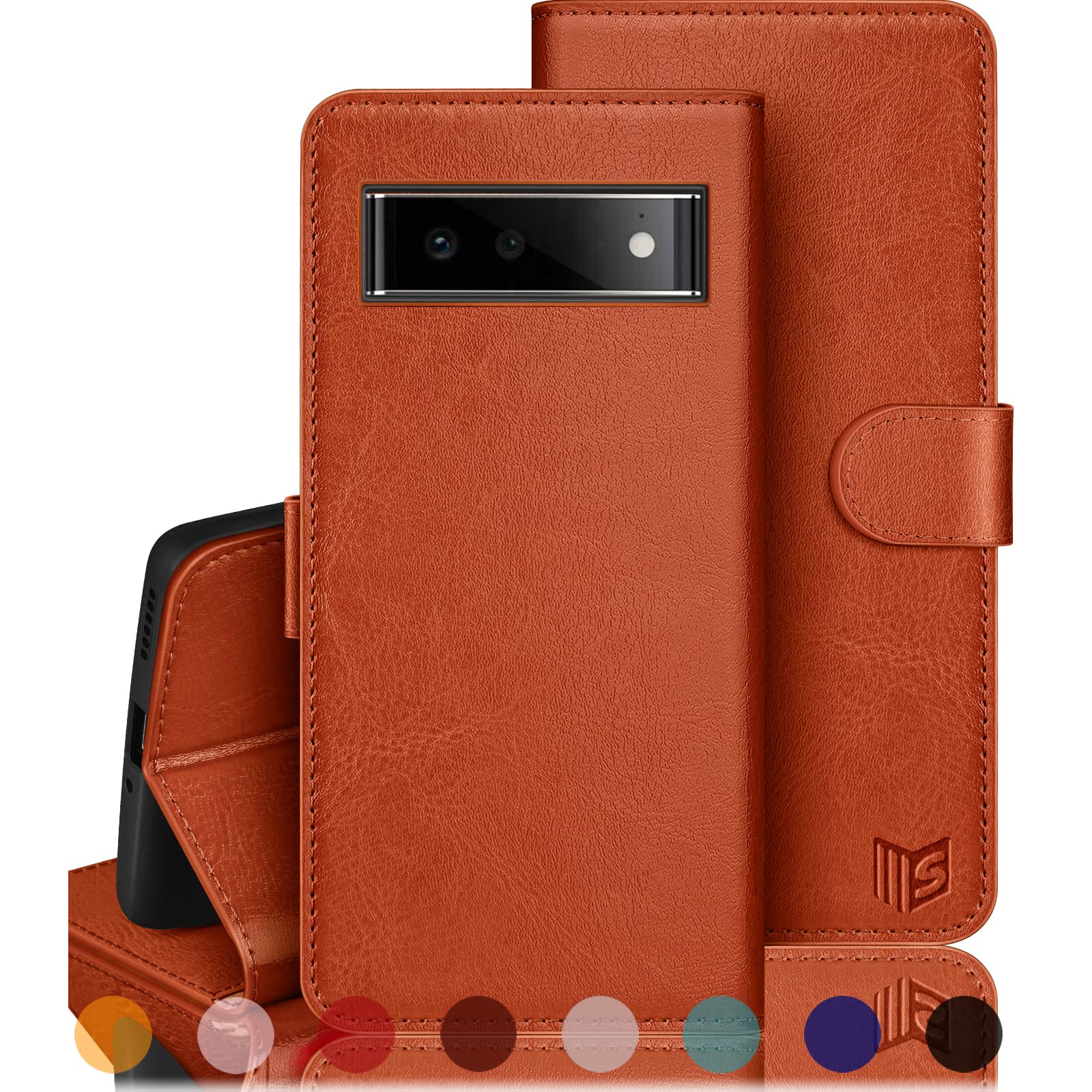 RFID Blocking Wallet Case for Google Pixel 6 Pro 5G - PU Leather Flip Cover with Card Holder for Men & Women (Orange) - Perfect for Travel & Daily Use