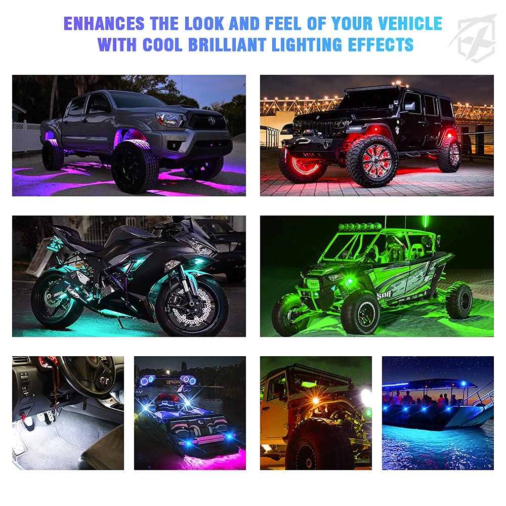 Xprite White Truck Bed Light Pods & RGB Bluetooth Rock Lights Kit – Off-Road, Underbody, and Custom Truck Lighting for Enhanced Visibility & Style
