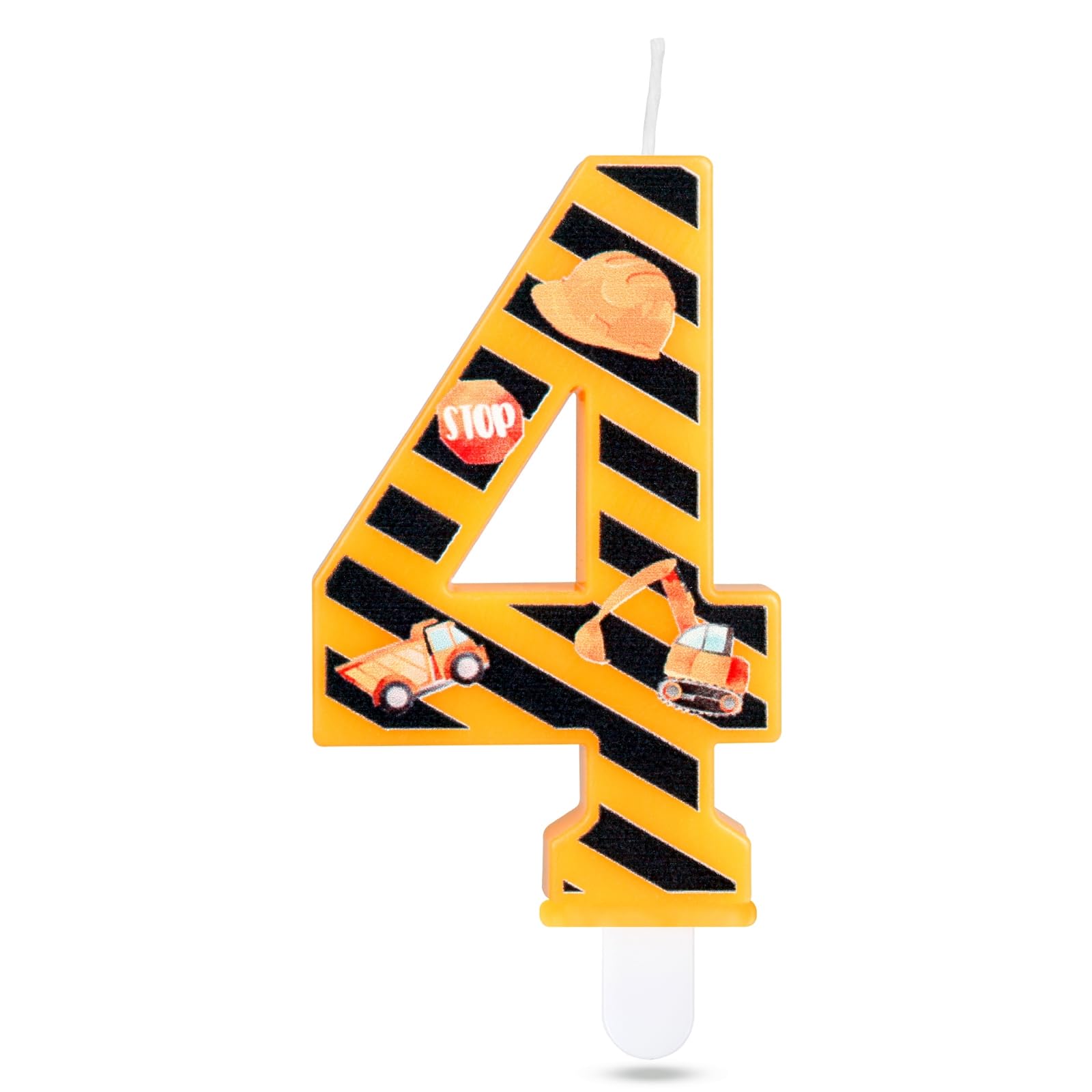 Construction Birthday Candles - Yellow & Black Striped Number 4 Cake Candle for Boys | 4th Birthday Party Decorations | Perfect for Construction Theme Cakes, Cupcakes, and Party Supplies