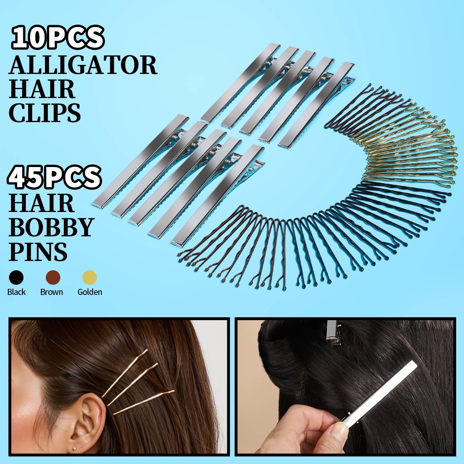 FANDAMEI Hair Accessories Kit for Women - 50 Pcs Elastic Hair Ties, Cotton Headbands, Rubber Bands, Bobby Pins & Rat Tail Comb - Perfect for School, Work, Gym and Everyday Styling