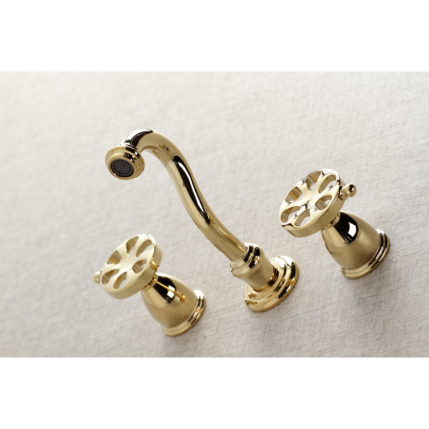 Belknap KS3122RX Double Handle 3 Hole Wall Mount Bathroom Faucet in Polished Brass - Perfect for Modern Bathrooms, Powder Rooms & Spa Retreats