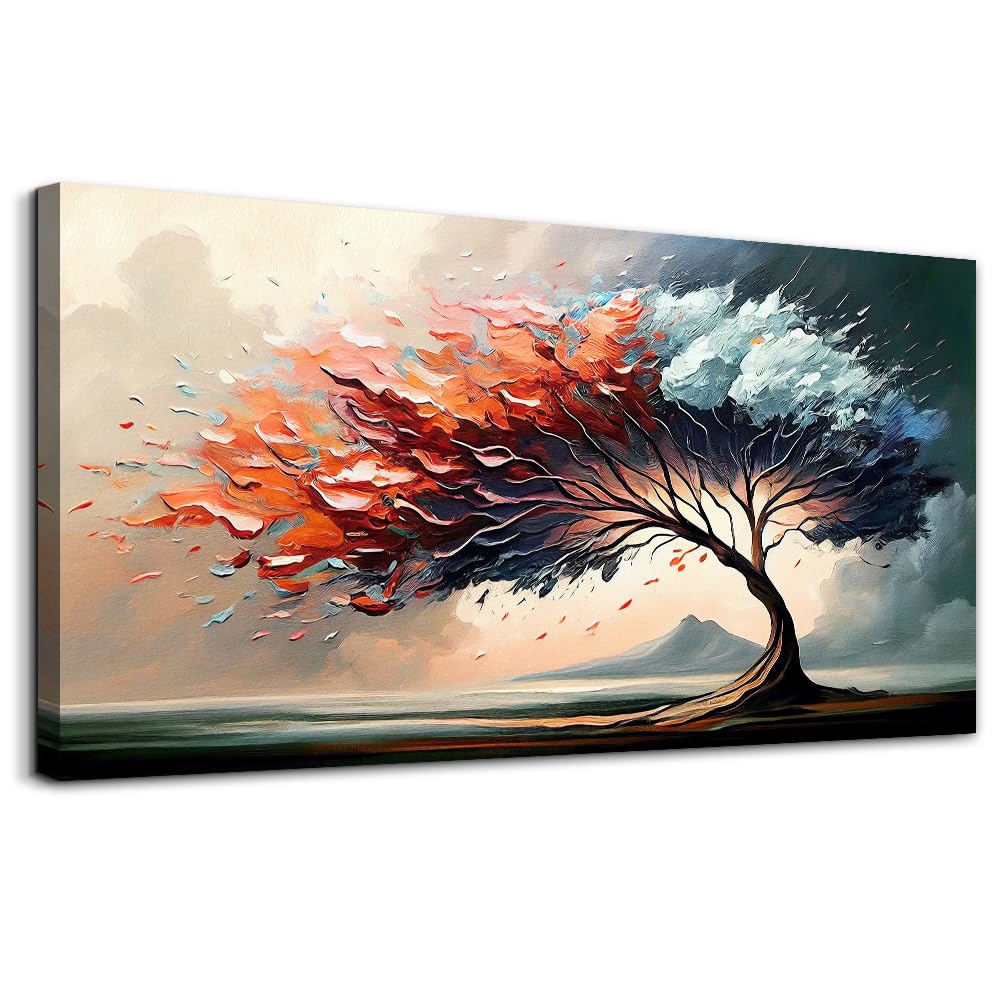 MHARTK66 Large Canvas Wall Art - Modern Tree Landscape Abstract Painting Framed Print (24x48 In) for Living Room, Bedroom, Office & Hotel Decor | Home & Commercial Interior Design Wall Decorations