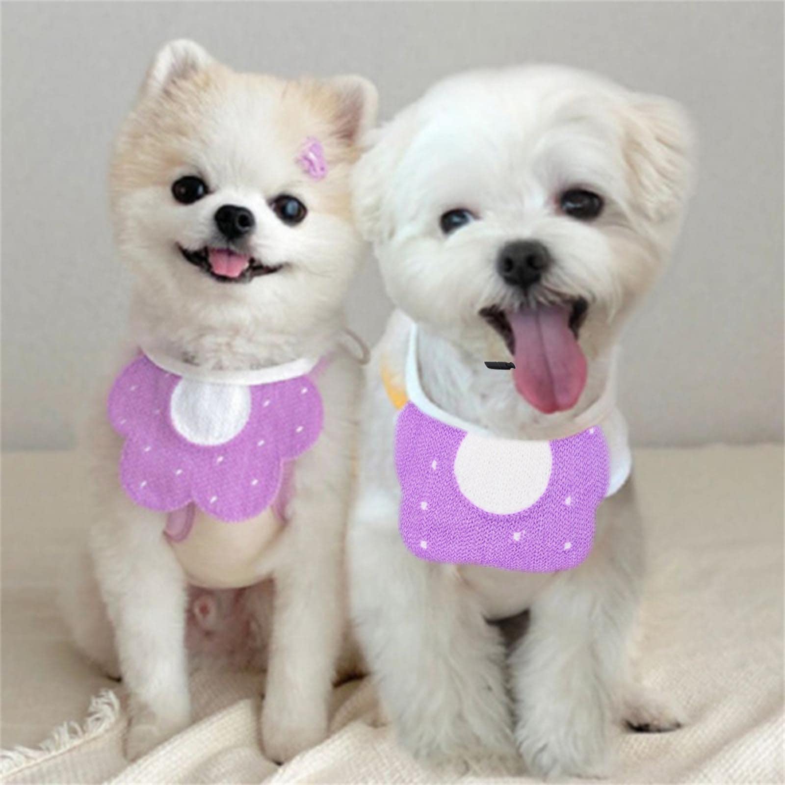 Flsofot Washable Dog Bandana - Adjustable Pet Neckerchief Scarf for Small Dogs, Breathable Lattice Design with Saliva Towel - Cute Pet Accessories & Gifts for Puppies (Perfect for Walks, Photos & Special Occasions)