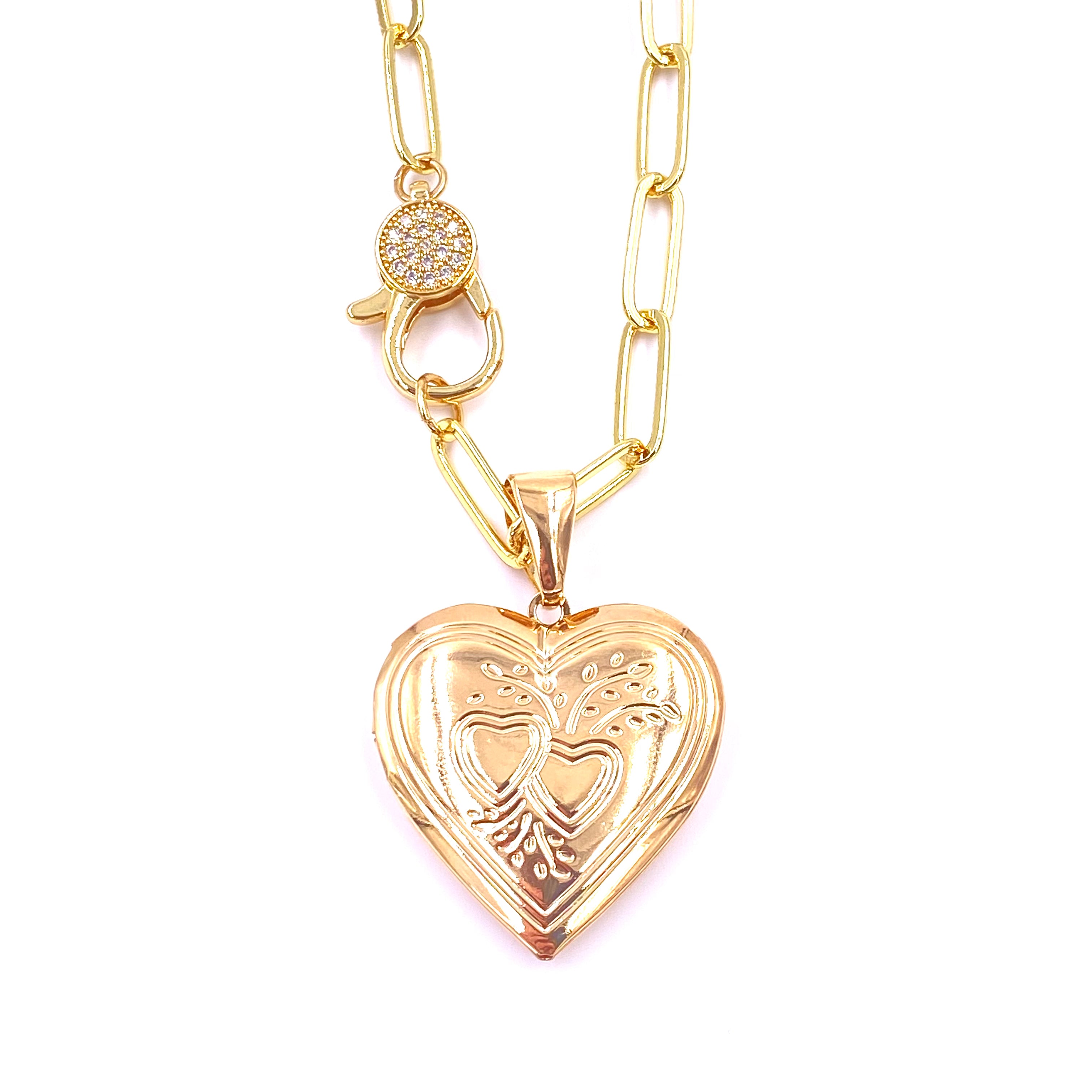 Ashley Gold Stainless Steel Gold Plated CZ Lobster Clasp and Locket Necklace - Elegant Jewelry for Women, Perfect for Parties, Weddings & Special Occasions