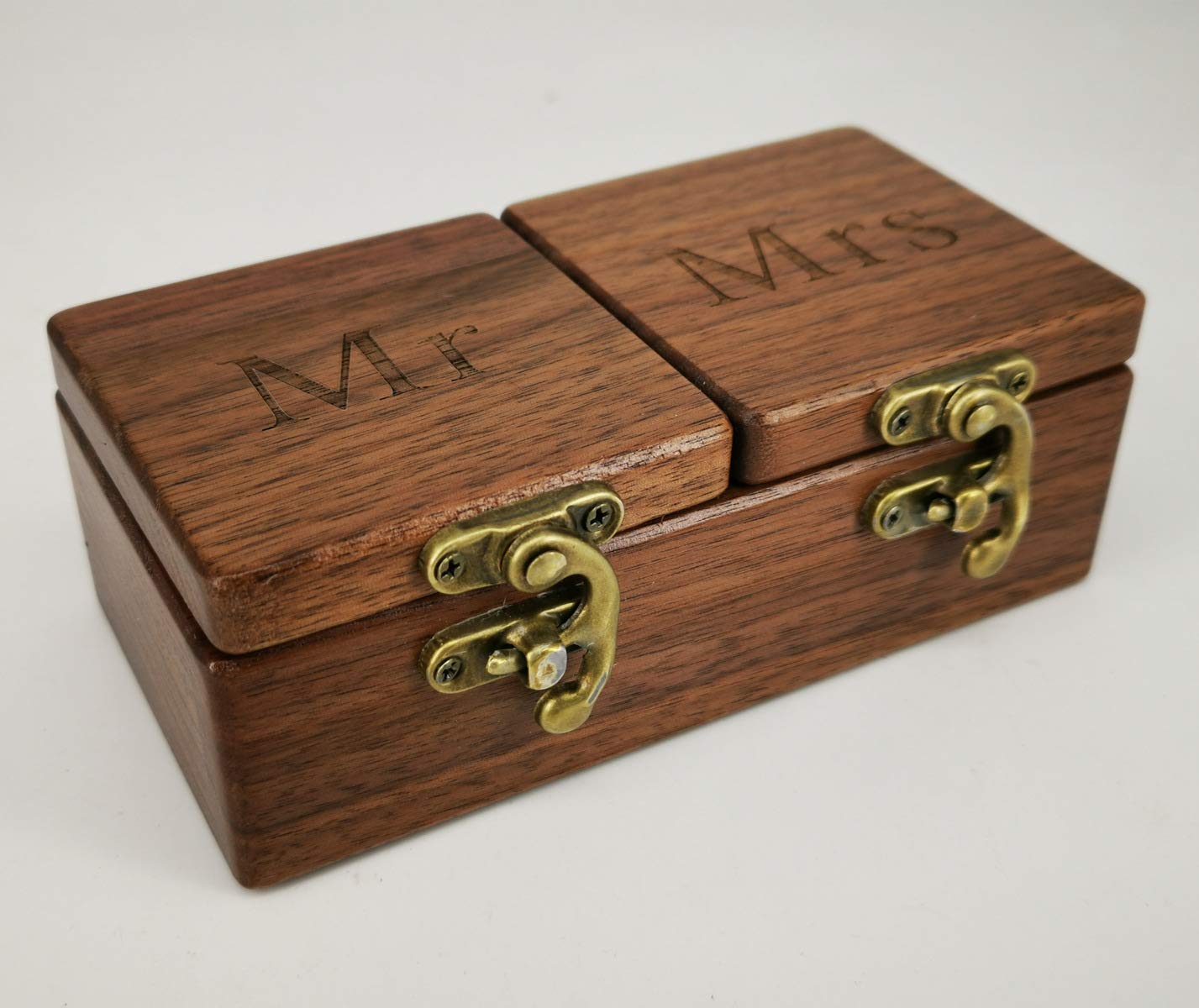 QTMY Wooden Engagement Ring Box - Elegant Ring Bearer Box for Wedding Ceremony, Mr & Mrs Gift Set - Perfect for Proposals, Vow Renewals & Anniversary Celebrations