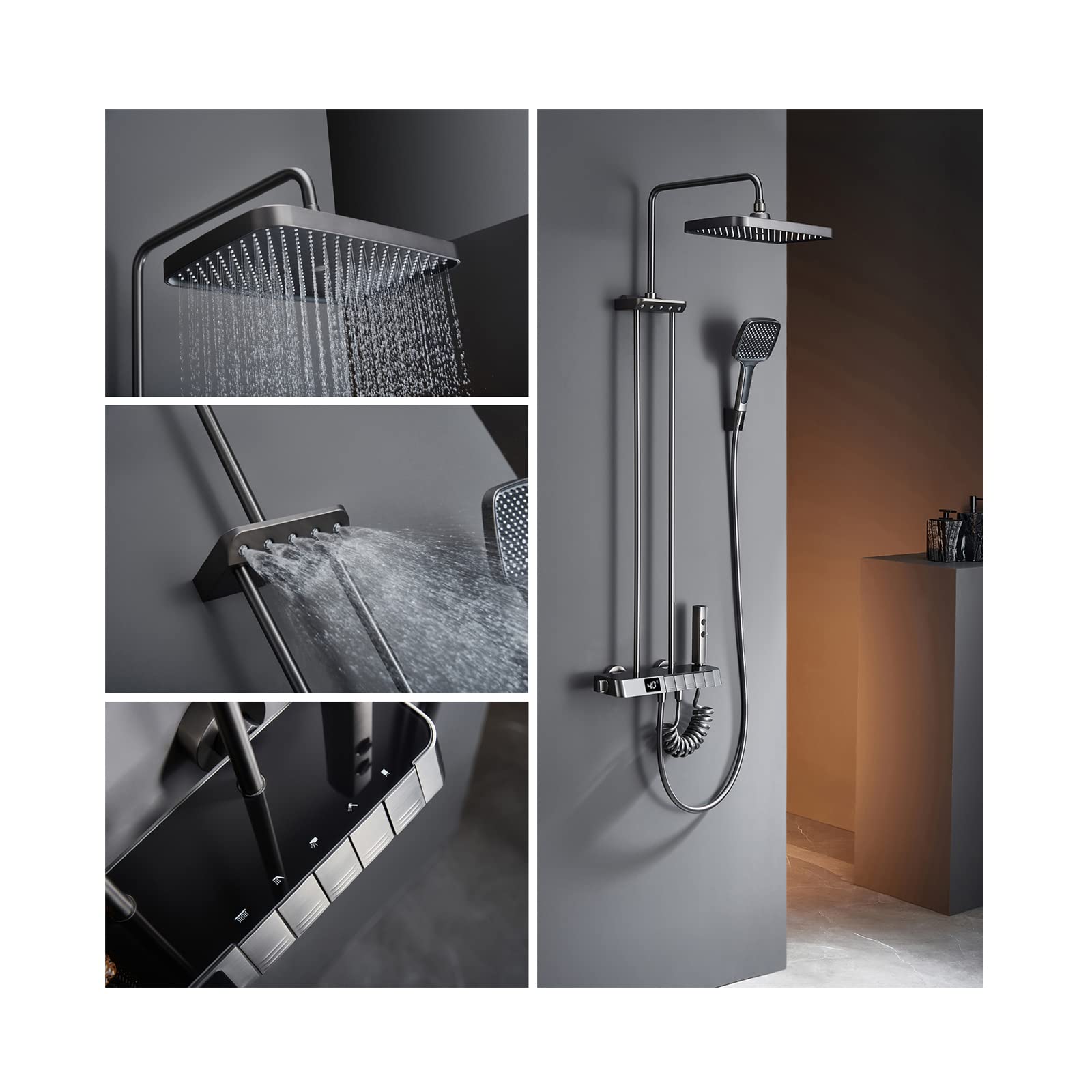 Digital Thermostatic Shower System - Wall Mount Piano Key Control with 12