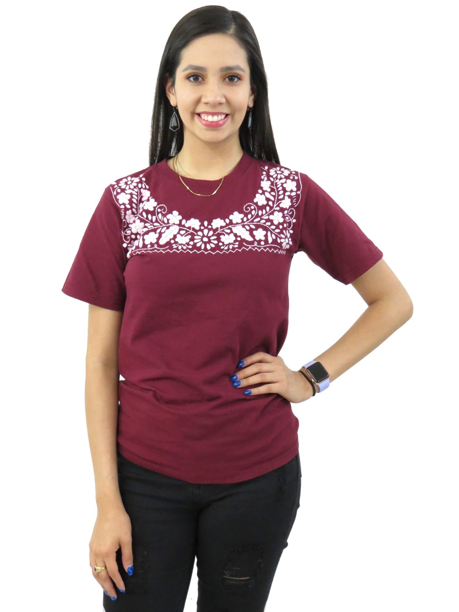 Hand Embroidered Mexican Style Blouse - Boho Chic Cotton T-Shirt for Women | Perfect for Festivals, Vacations & Casual Wear
