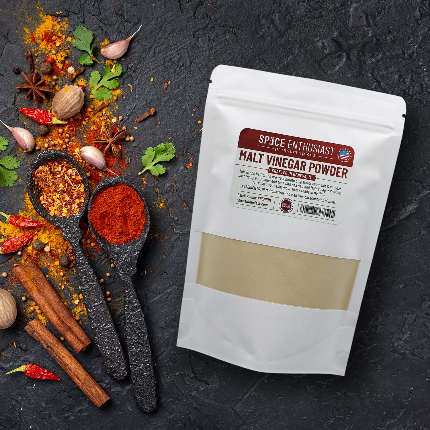 Malt Vinegar Powder for Cooking & Seasoning - 4 oz | Perfect for Chips, Fries & BBQ - Spice Enthusiast Brand
