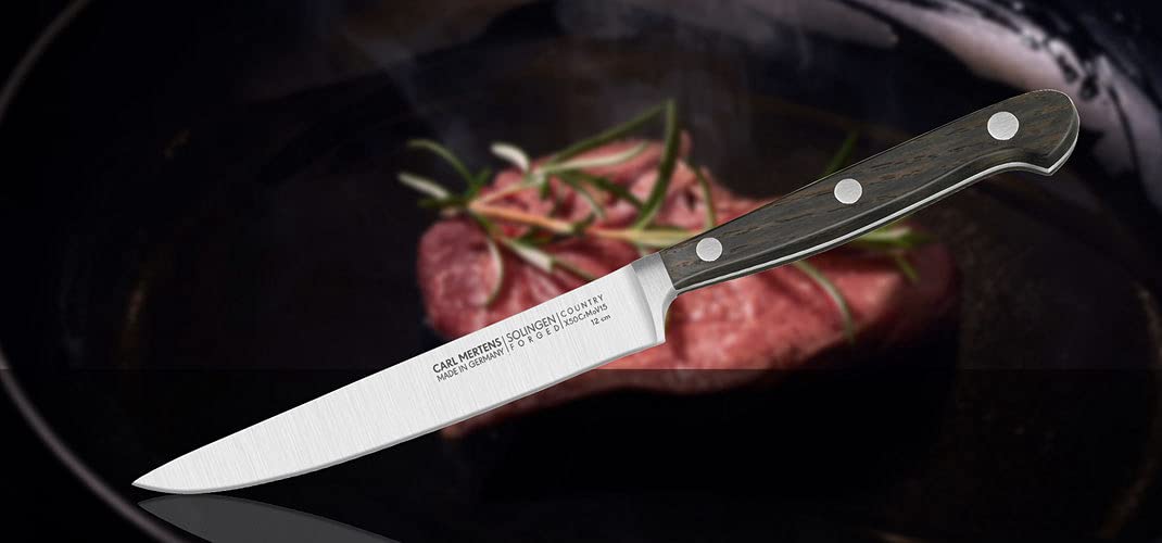 Premium Carl Mertens Country Steak Knife Set - 4.5 Inch High-Carbon Stainless Steel Blades for Perfect Steak Cutting - Ideal for BBQ, Dinner Parties & Fine Dining Experience