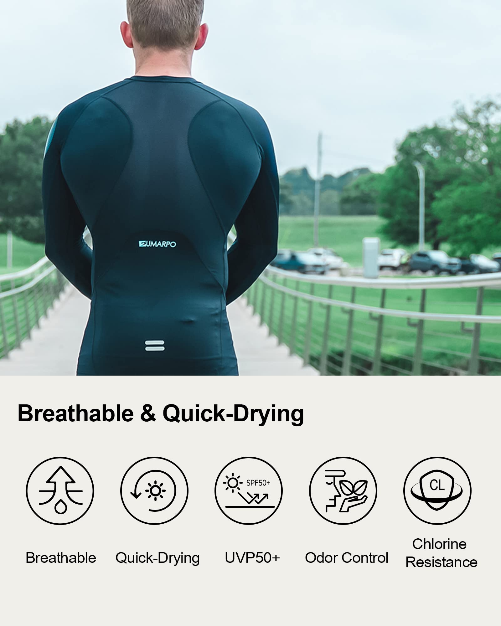 SUMARPO Men's Compression Shirts - Muscle Support Workout Shirts with UPF50 & Breathable Fabric for Power Recovery - Ideal for Gym Training, Running, Cycling & Sports Recovery