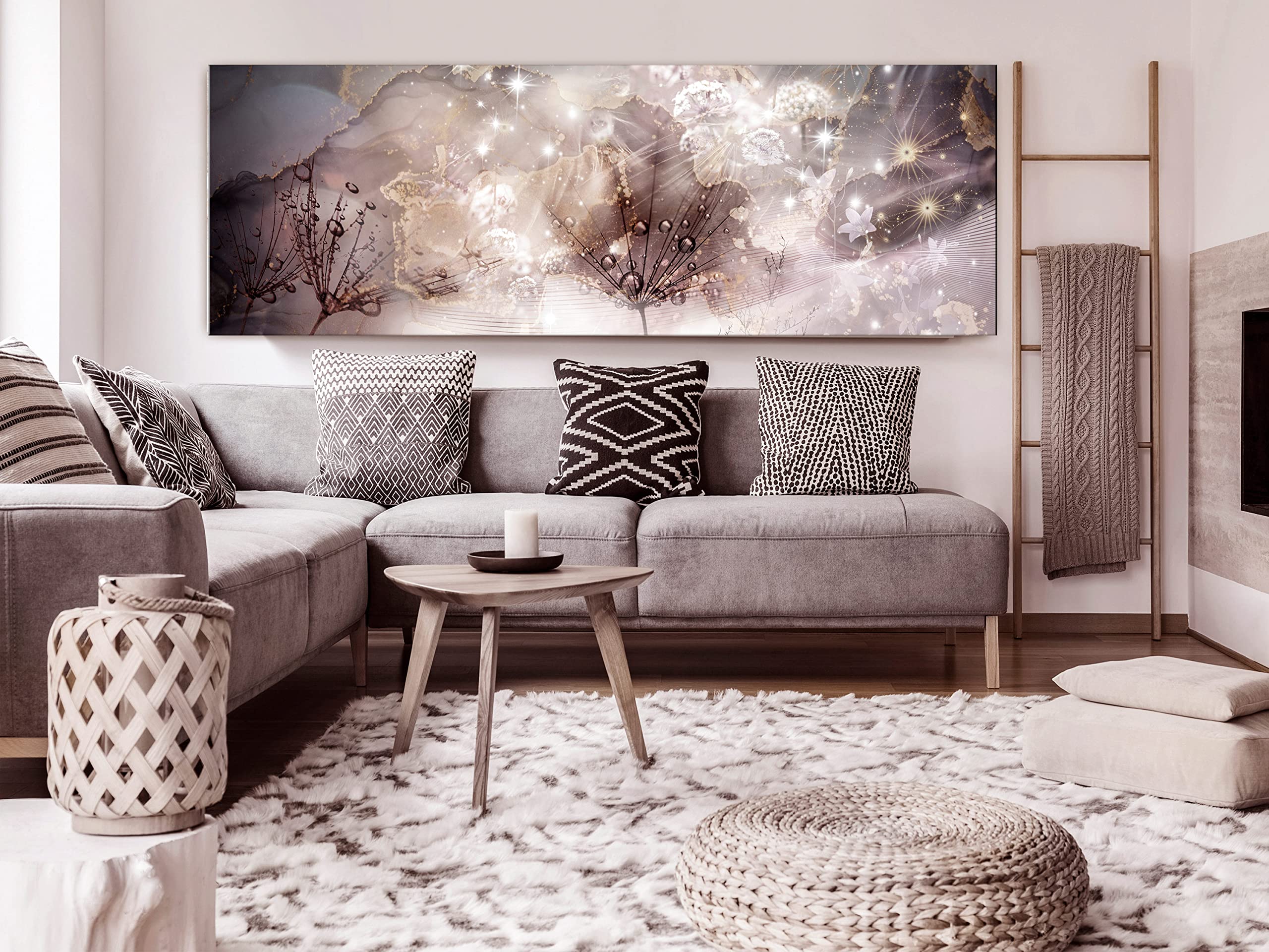 Artgeist Textured Canvas Wall Art - Dandelion Abstract Painting 47x16 Inches, Framed Modern Floral Print for Home & Office Decor | Nature-Inspired Living Room & Bedroom Wall Decor