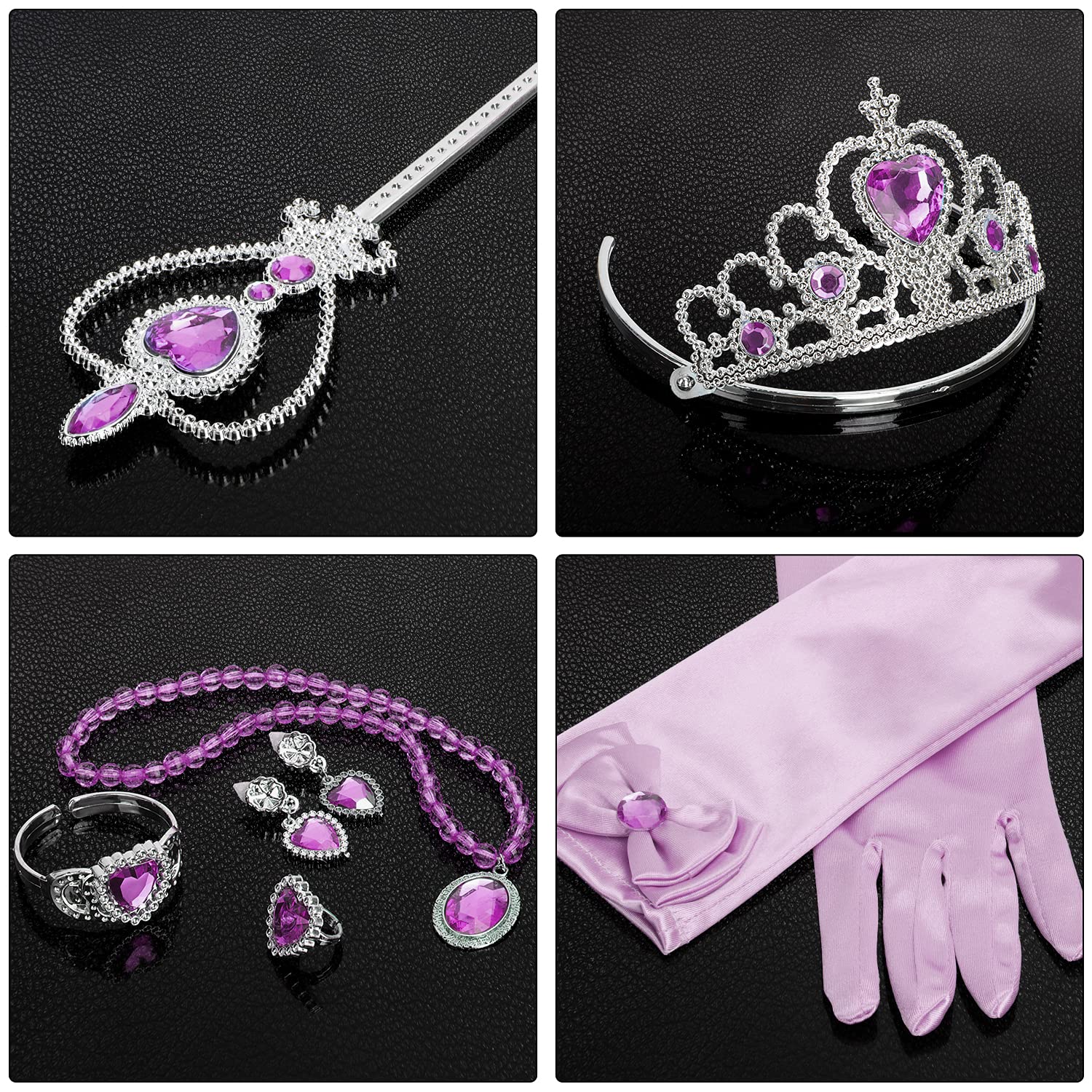 Royal Princess Dress Up Party Set - Gloves, Tiara, Wand, Necklace, Earrings, Bracelet & Ring (9-Piece Purple Costume Accessories) | Perfect for Birthday Parties, Halloween, Cosplay & Pretend Play