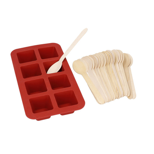 Premium Hot Chocolate Mould Set with 24 Stainless Steel Spoons - Red Silicone Chocolate Maker for DIY Desserts, Holiday Gifts & Party Treats - Perfect for Christmas, Valentine's Day & Family Baking Fun