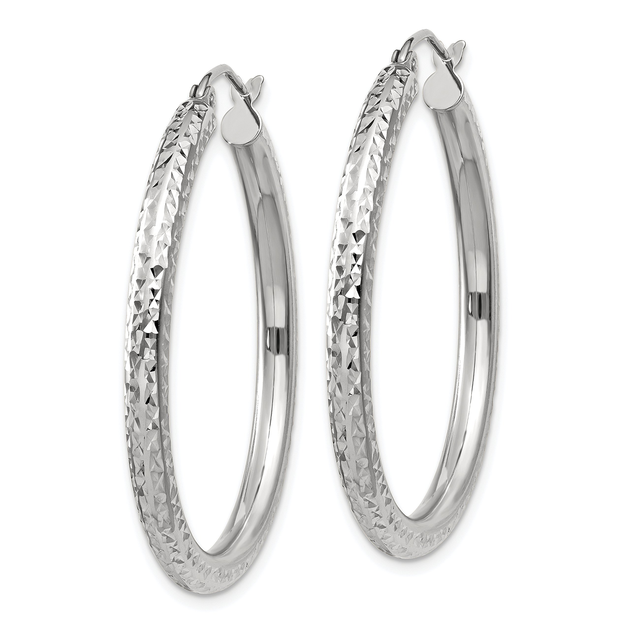 10K Solid White Gold 3mm Round Medium Hoop Earrings for Women - Classic Everyday Jewelry for Work, Date Night & Special Occasions