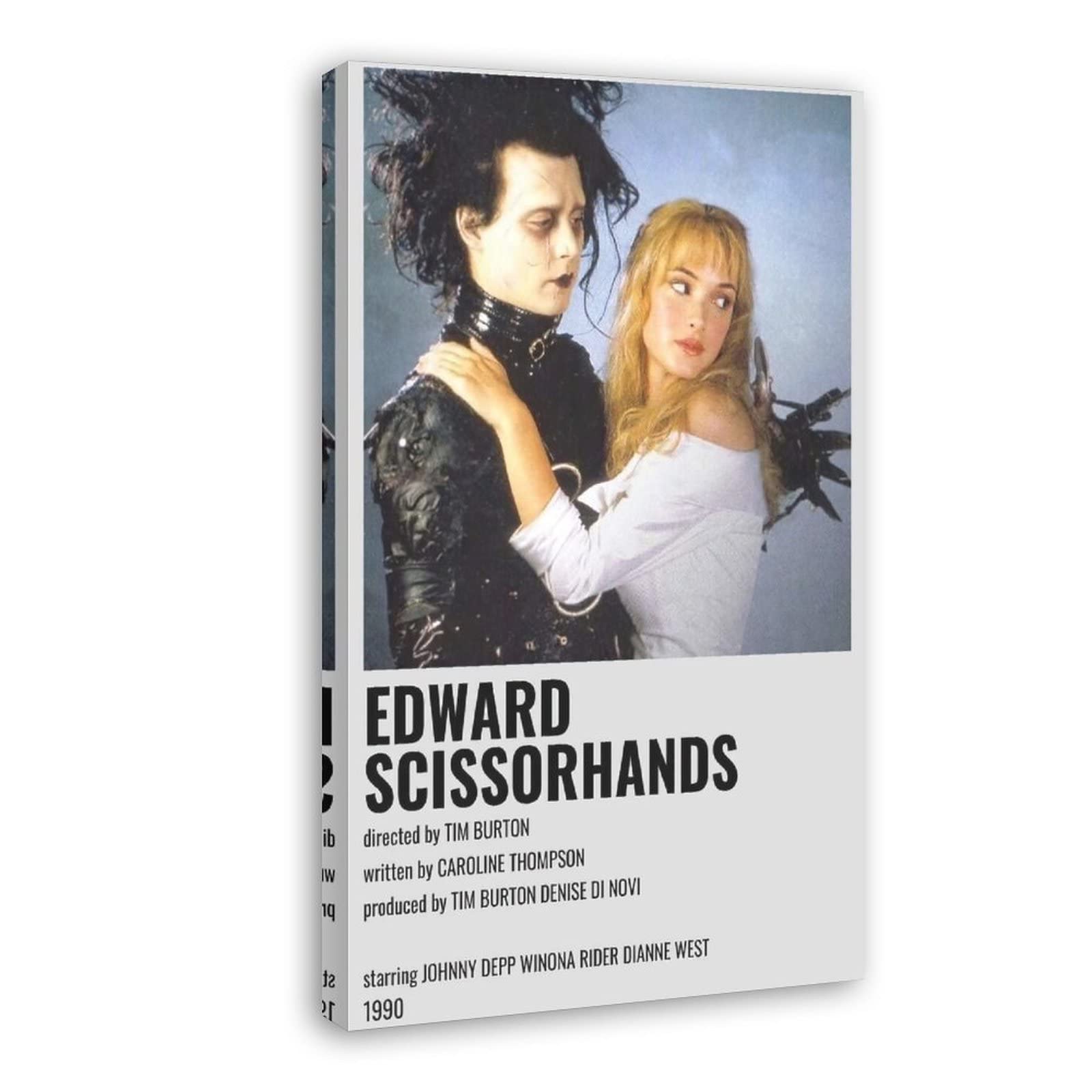 Edward Scissorhands Movie Poster - 16x24 Inch (40x60cm) Framed Canvas Wall Art - Vintage Polaroid Style Bedroom & Office Decor - Perfect Gift for Film Lovers & Home Theater Enthusiasts