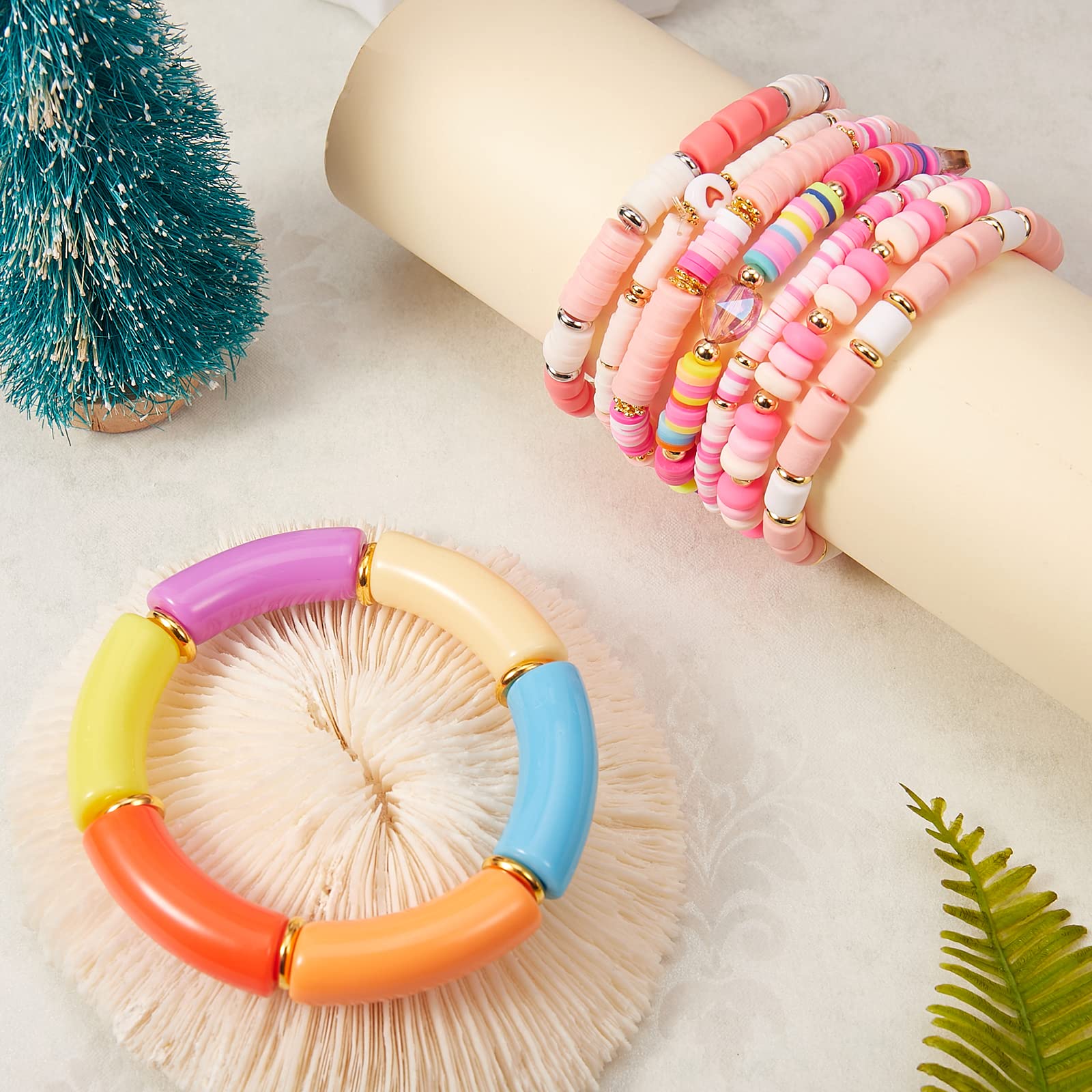 Ornaland Stretch Beaded Bracelets for Women & Men - Stackable Bohemian Heishi Beads Surfer Jewelry - Perfect for Summer, Beach, Festival & Boho Fashion Accessories