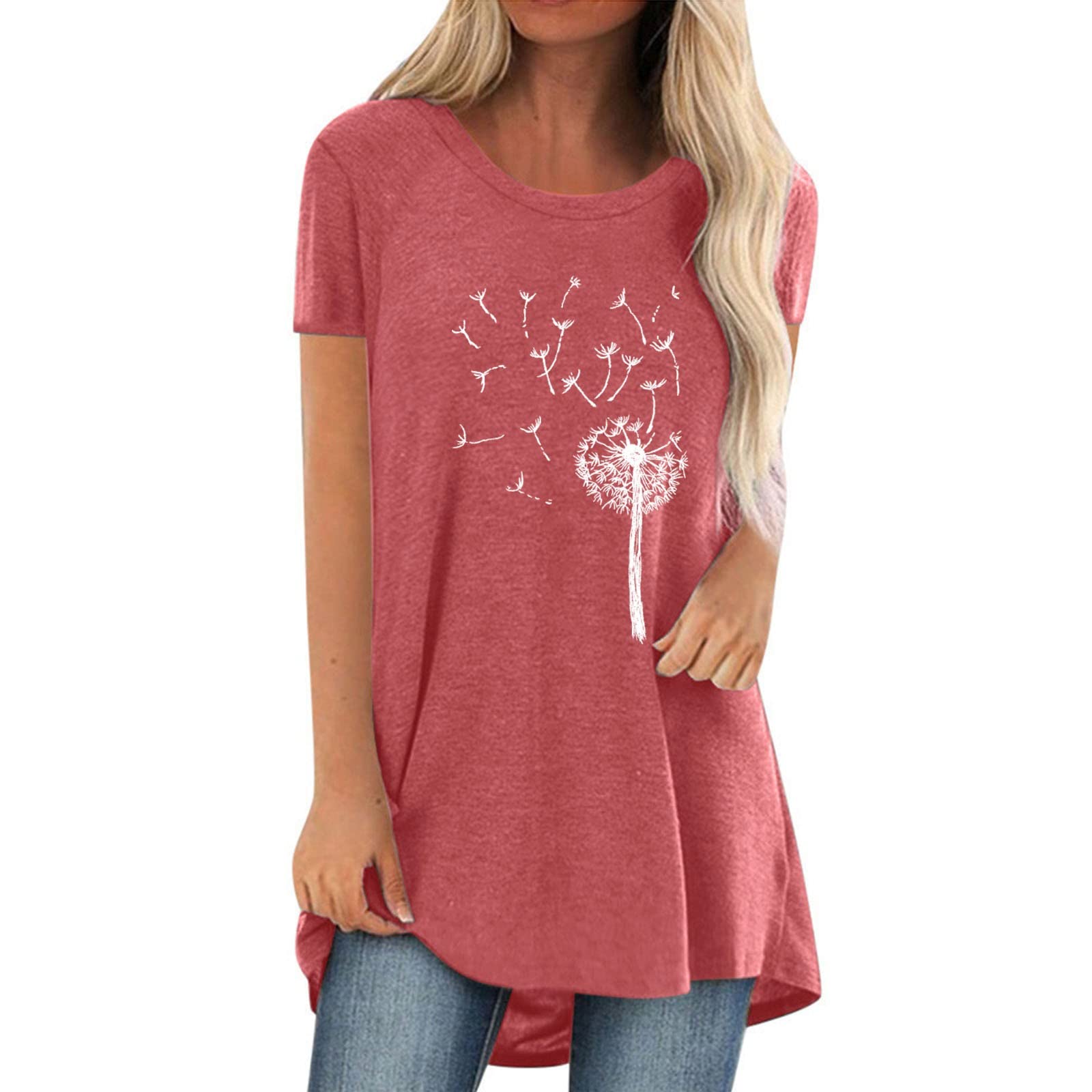 Women's Floral Printed Ruffled T-Shirt - Round Neck Short Sleeve Casual Summer Blouse for Women | Perfect for Beach Outings, Date Nights & Office Wear