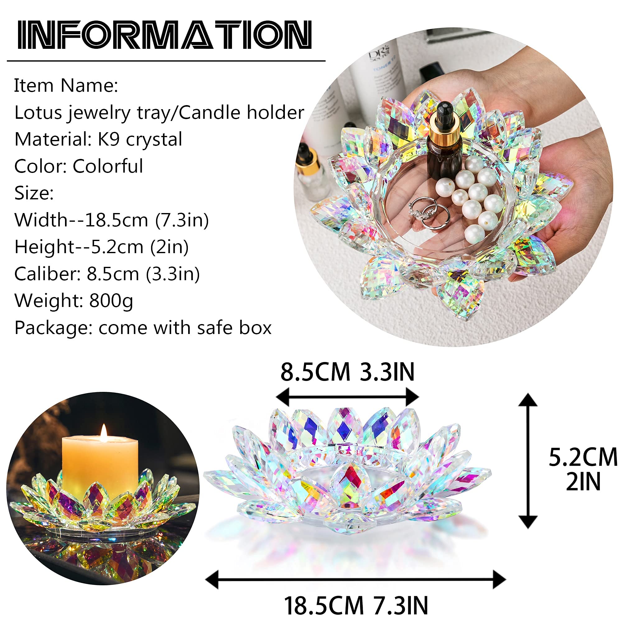 7'' Large Crystal Lotus Glass Candle Holder for Tealight & Pillar Candles - Elegant Wedding, Christmas & Dinner Table Decor - Perfect for Centerpieces, Home Decor & Romantic Ambiance