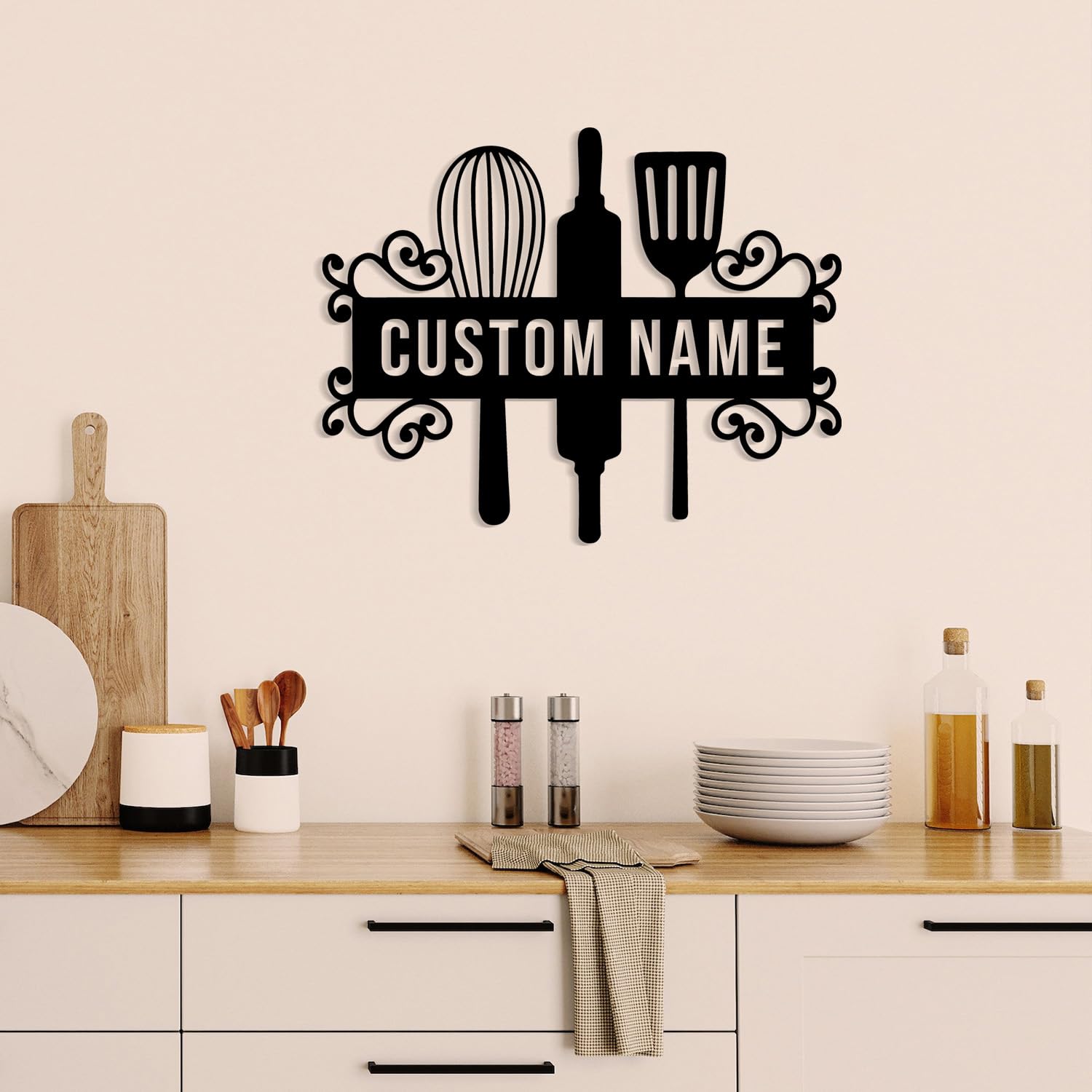 Personalized Metal Kitchen Name Sign - Custom Wall Decor for Home & Restaurant - Unique Housewarming, Mother's Day & Grandma Gifts - Perfect for Farmhouse, Rustic & Modern Kitchens