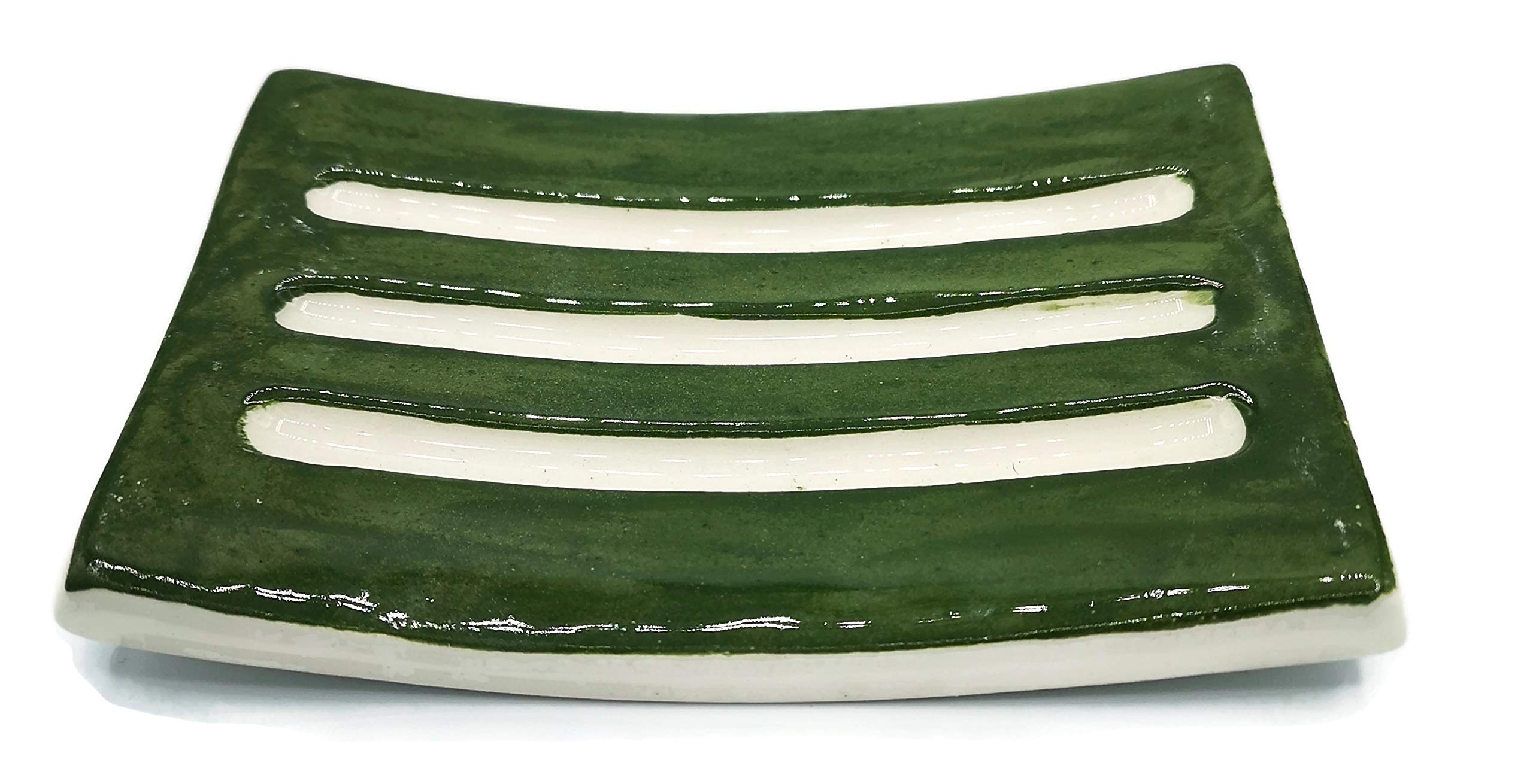 Olive Green Handmade Ceramic Soap Dish for Bar Soap - Rectangle Sponge Holder | Bathroom & Kitchen Organizer, Spa & Shower Accessory