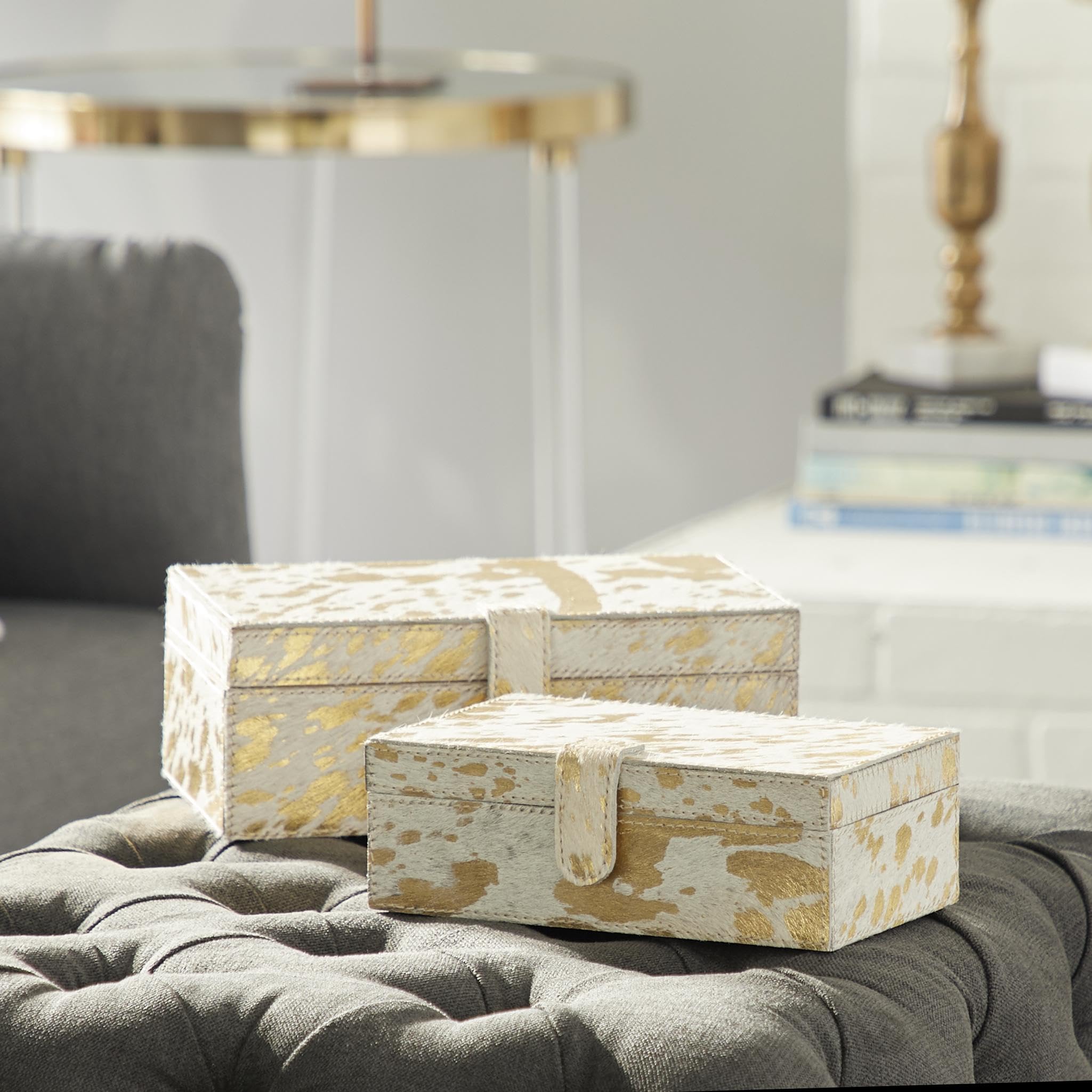 Deco 79 Genuine Leather Handmade Decorative Keepsake Box Set of 2 - 8