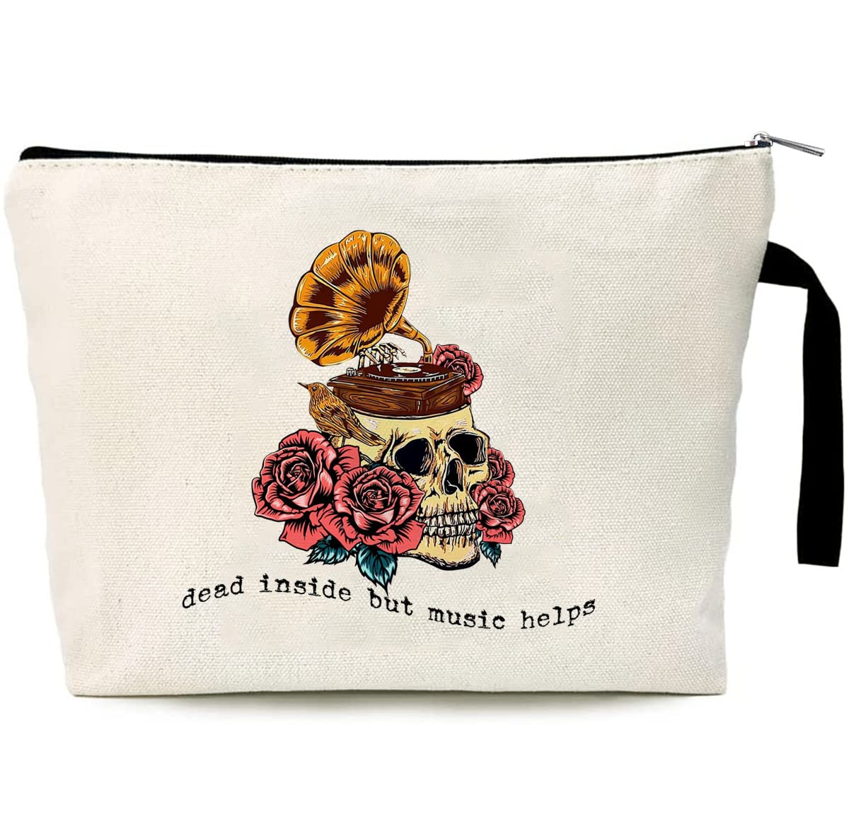 GXVUIS Floral Skull Makeup Bag for Women - Canvas Cosmetic & Toiletry Storage Pouch - Perfect for Travel, Gym, and Daily Purse Organization