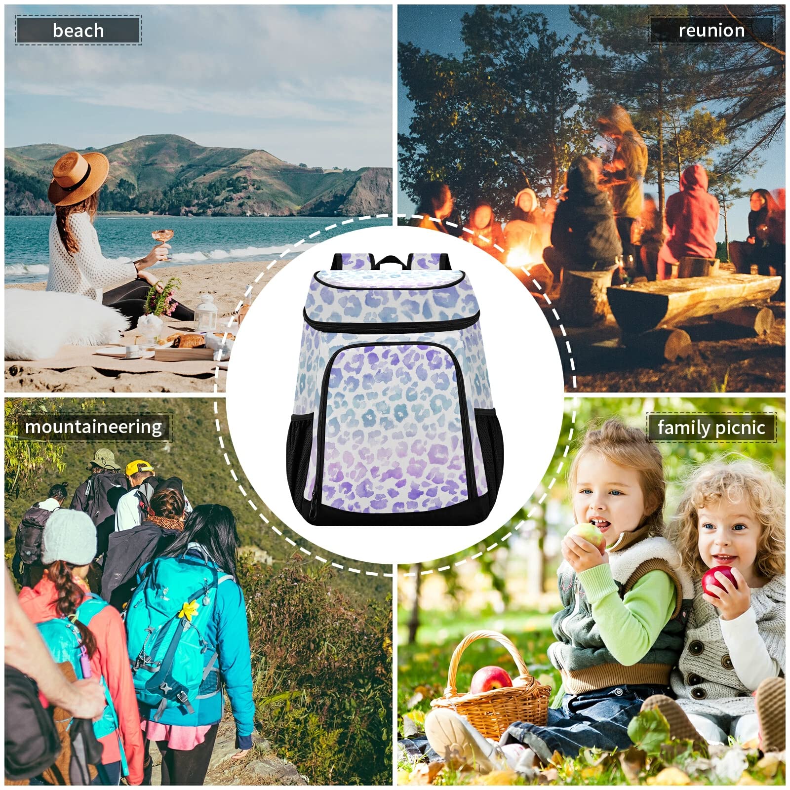 Leopard Tie Dye Insulated Cooler Backpack for Men & Women - Heavy Duty Lunch Box for Work, Hiking, Camping, Picnic, Beach & Outdoor Adventures