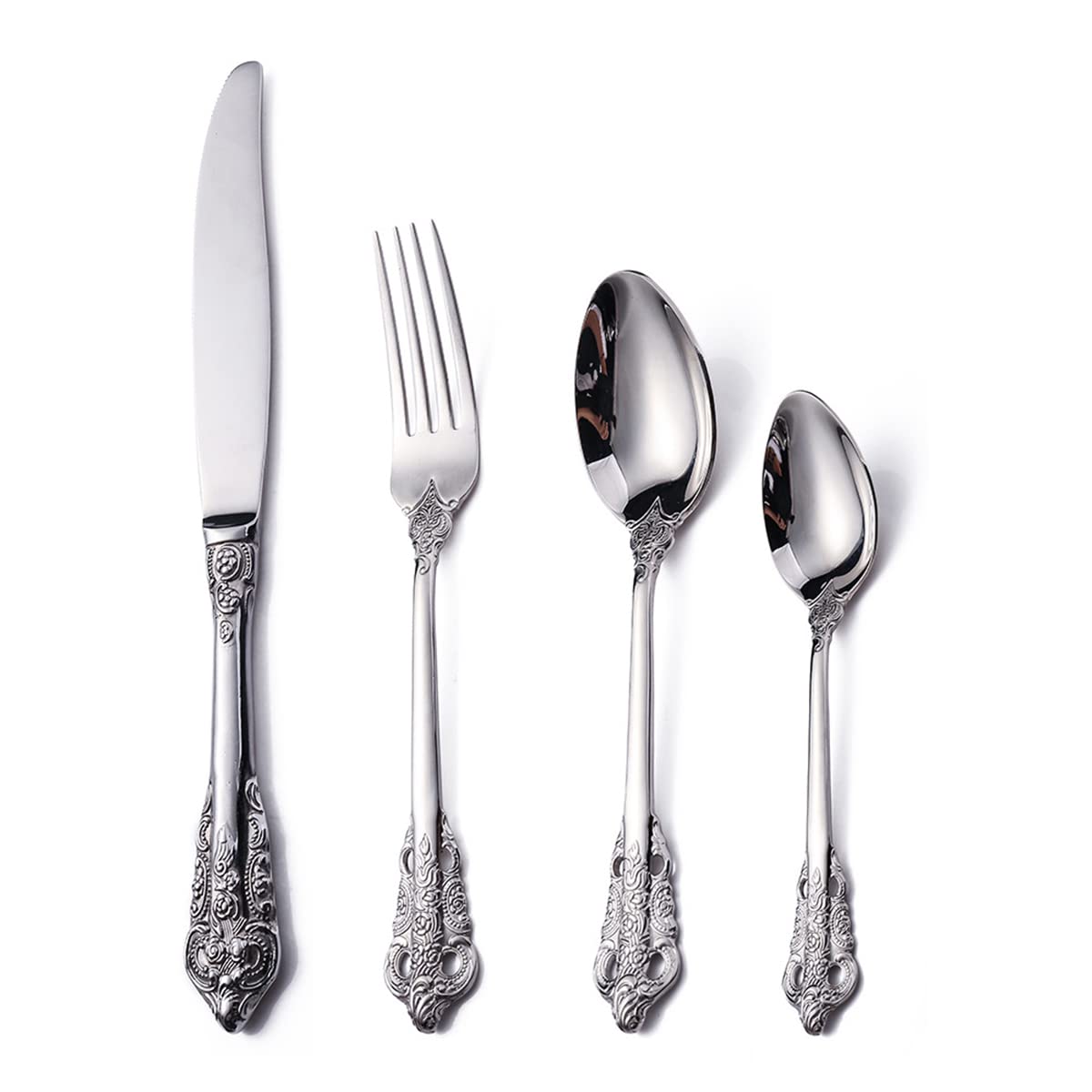 TWEE 40-Piece Vintage Relief Stainless Steel Flatware Set for 8 - Mirror Polished Silverware Cutlery Set for Home, Restaurant & Hotel - Dishwasher Safe Dining Utensils - Perfect for Dinner Parties, Weddings & Fine Dining Experiences