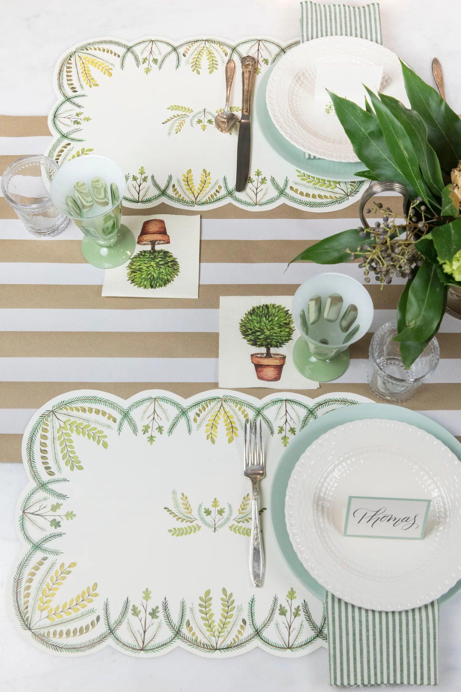 Hester & Cook Classic White Kraft Stripe Table Runner - Elegant Dining Decor for Weddings, Parties & Holiday Tablescapes