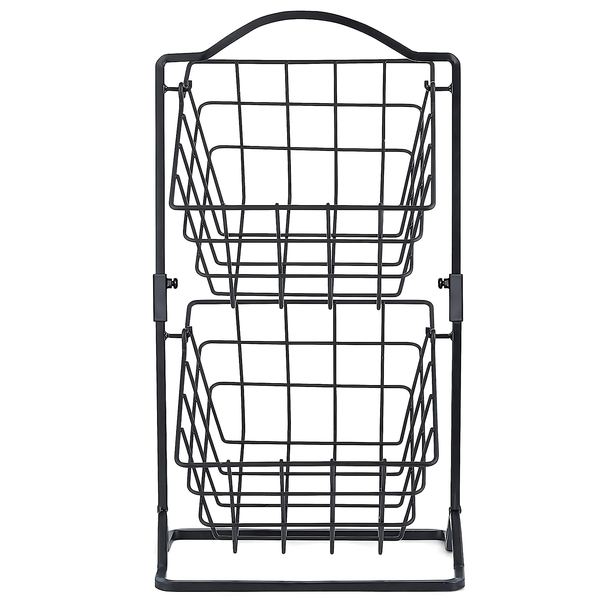 2-Tier Iron Fruit Basket for Kitchen Counter - Wire Hanging Storage Organizer for Fruits, Vegetables & Bread - Matte Black - Perfect for Pantry, Dining Table & Countertop Organization