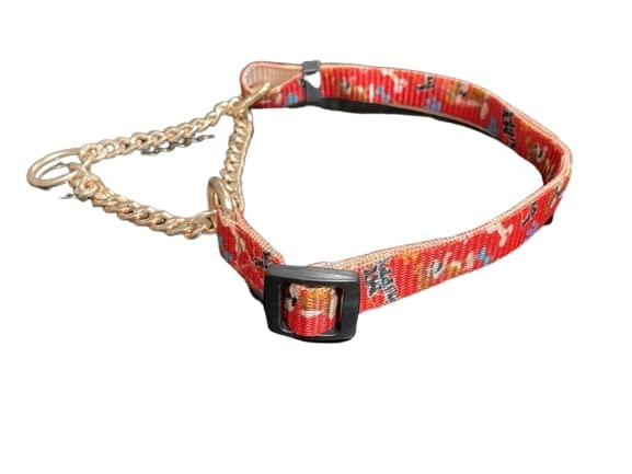 SUPER CHAIN Half Chain Dog Collar - 1 Inch Nylon Choke Collar for Small & Medium Dogs | Adjustable Pet Training Collar for Walking & Obedience Training