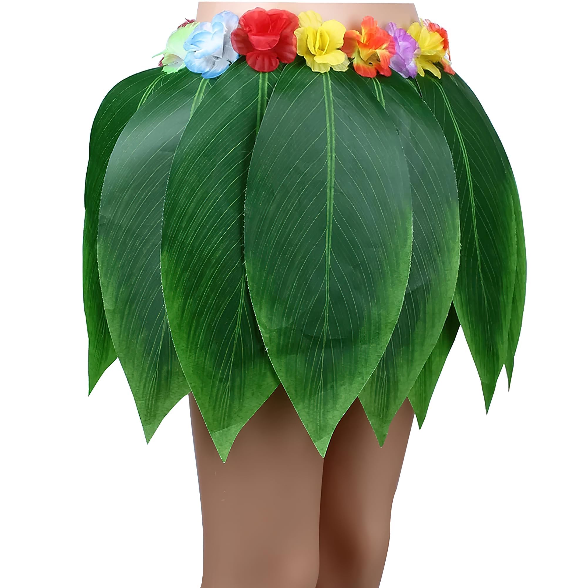 Hawaiian Green Leaf Hula Skirt - 15 Simulated Grass Leaves for Luau Party, Beach Vacation & Summer Decorations | Perfect for Hawaiian Theme Parties, Tropical Costumes & Dance Performances