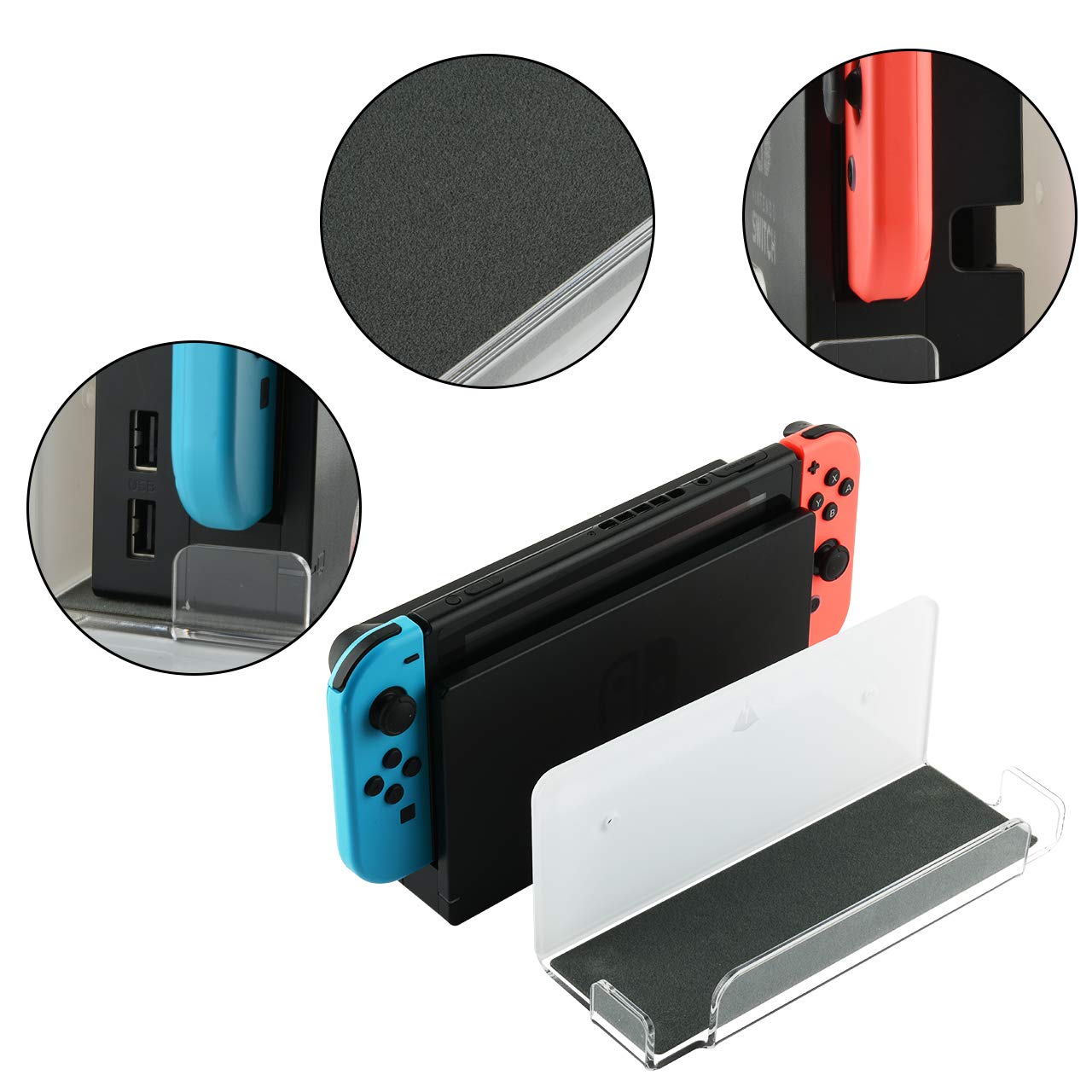 Nintendo Switch Dock Wall Mount Holder - Silky White & Transparent Adhesive Floating Shelf for Switch Console | Perfect for Bedroom, Living Room & Gaming Setup Space Saving Solution