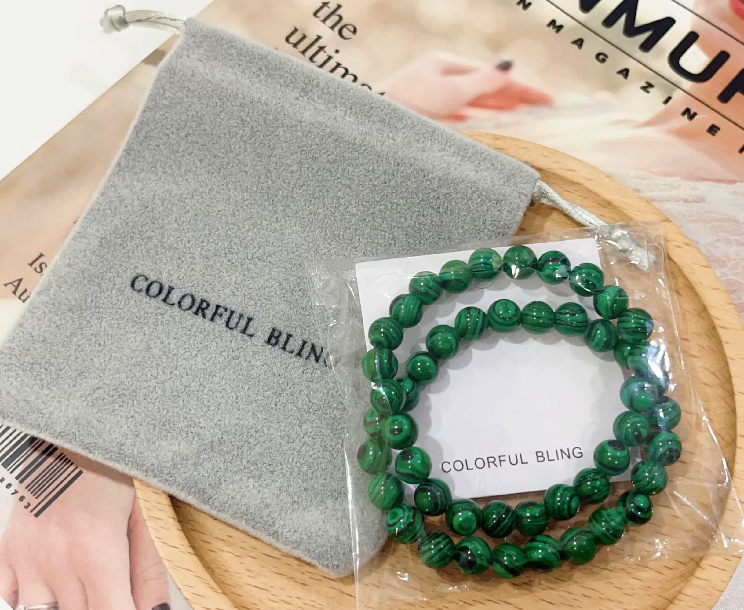 Handmade Natural Malachite Stretch Bracelet Set - Bling Gemstone Beaded Yoga Bracelets for Women & Men | Crystal Healing Jewelry for Meditation, Wellness & Fashion Accessories