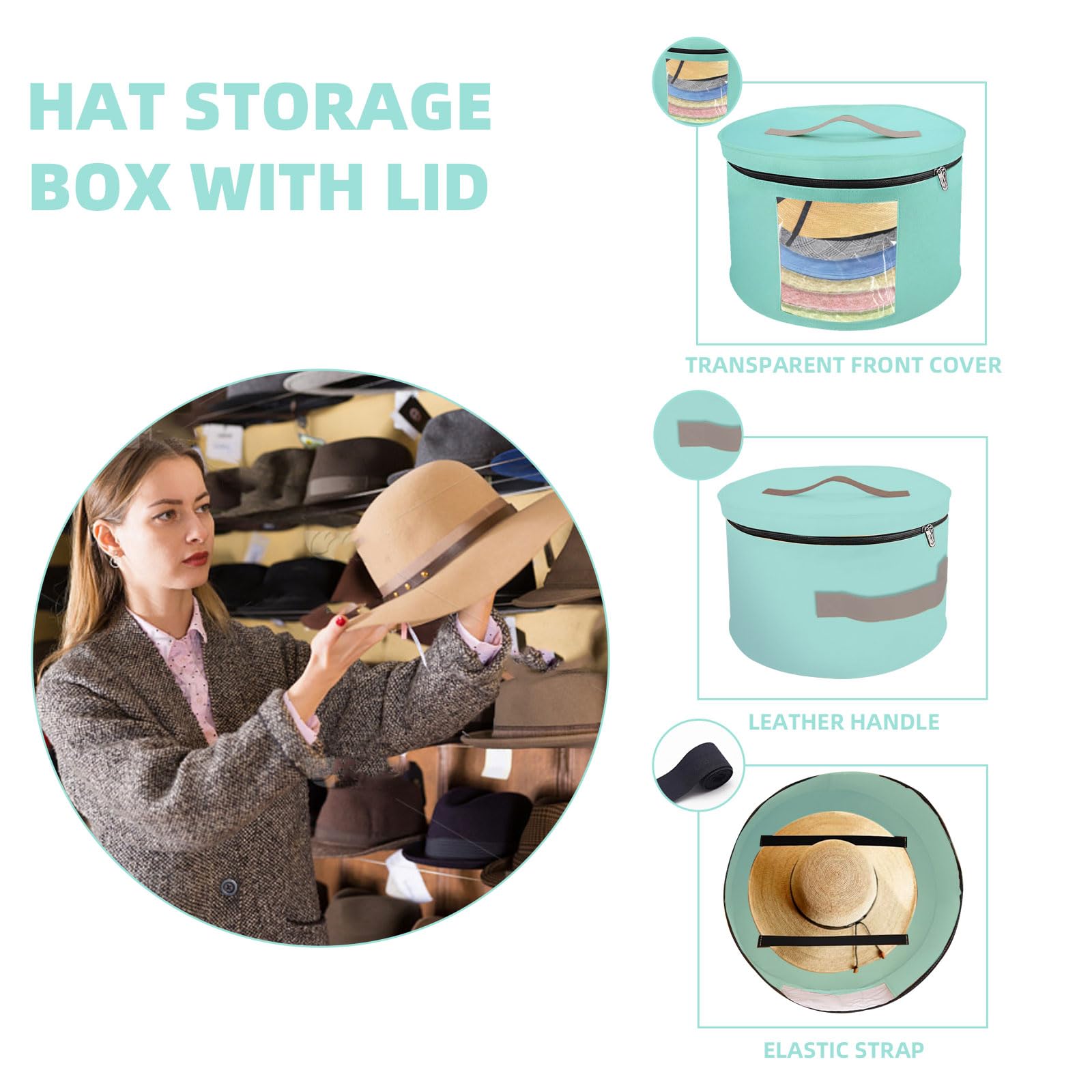Stylish Stackable Round Brim Hat Storage Box for Women - Travel-Friendly Closet Organizer for Cowboy Hats, Stetson Hats & Accessories - Perfect for Home, Office & Travel Organization