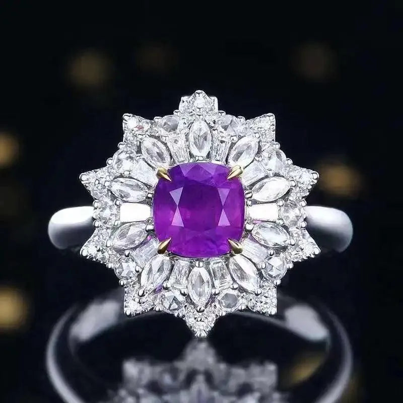 18K White Gold 1.52CT Natural Unheated Purple Sapphire Ring - GUILD Certified Genuine Gemstone Jewelry for Women | Elegant Engagement, Wedding, Anniversary & Special Occasion Gift