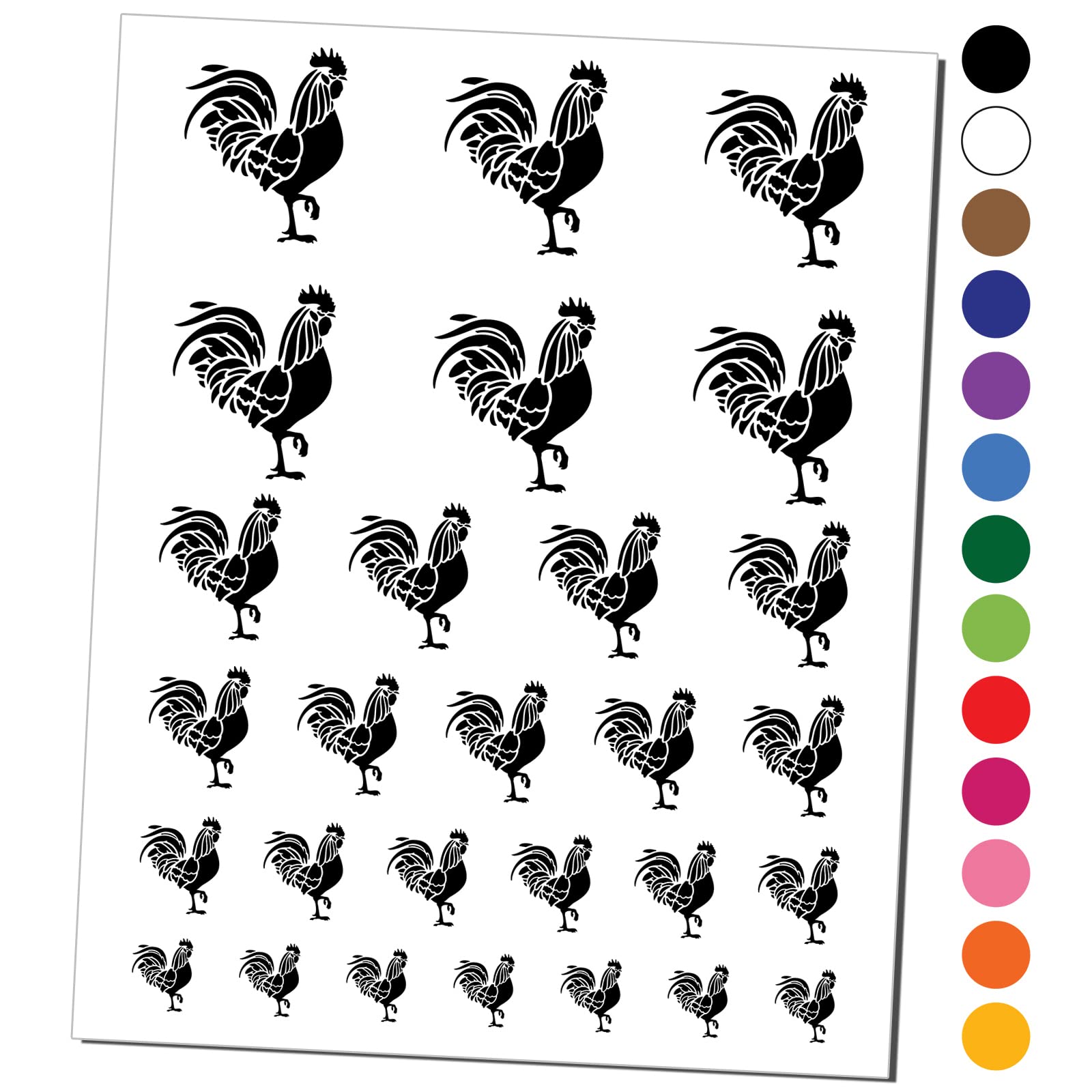 Rooster Strutting Farm Animal Chicken Temporary Tattoo Set - Waterproof Fake Body Art Collection (Black, 1 Sheet) | Perfect for Farm Parties, Costume Events & Animal Lovers