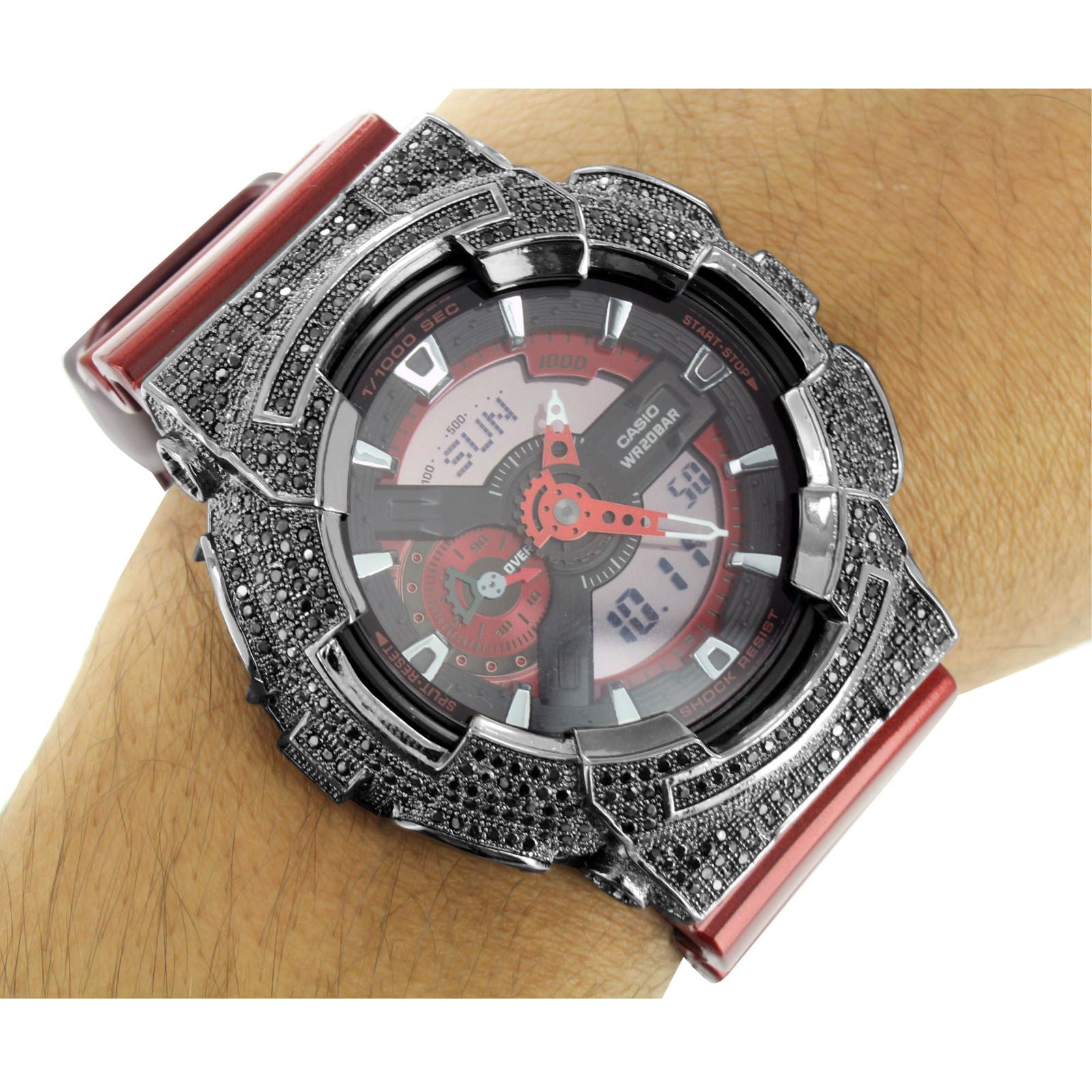 G Shock GA110NM-4A Red Metallic Men's Watch with Black Lab Diamond Bezel - Rugged Digital Sports Watch for Outdoor Adventures, Workouts & Everyday Wear