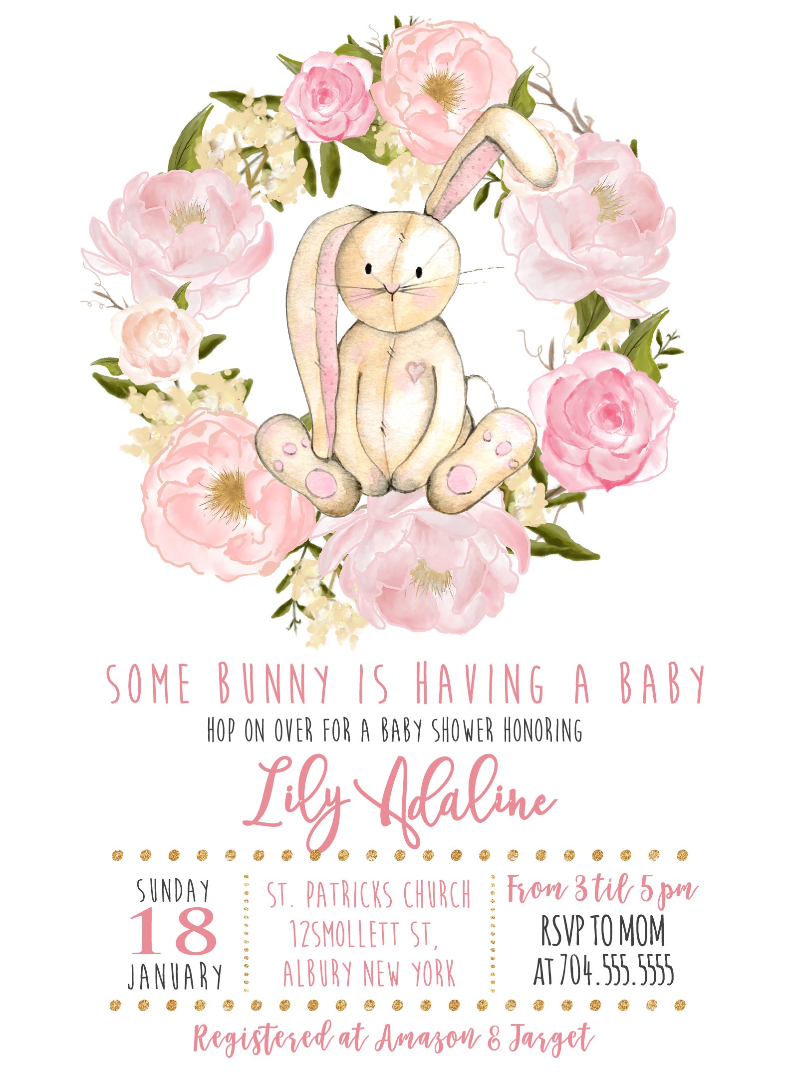 Printable Pink Floral Watercolor Easter Birthday & Baby Shower Invitations - Bunny Theme, It's a Girl, Spring Celebration - Perfect for Easter Parties, Baby Showers, and Spring Events