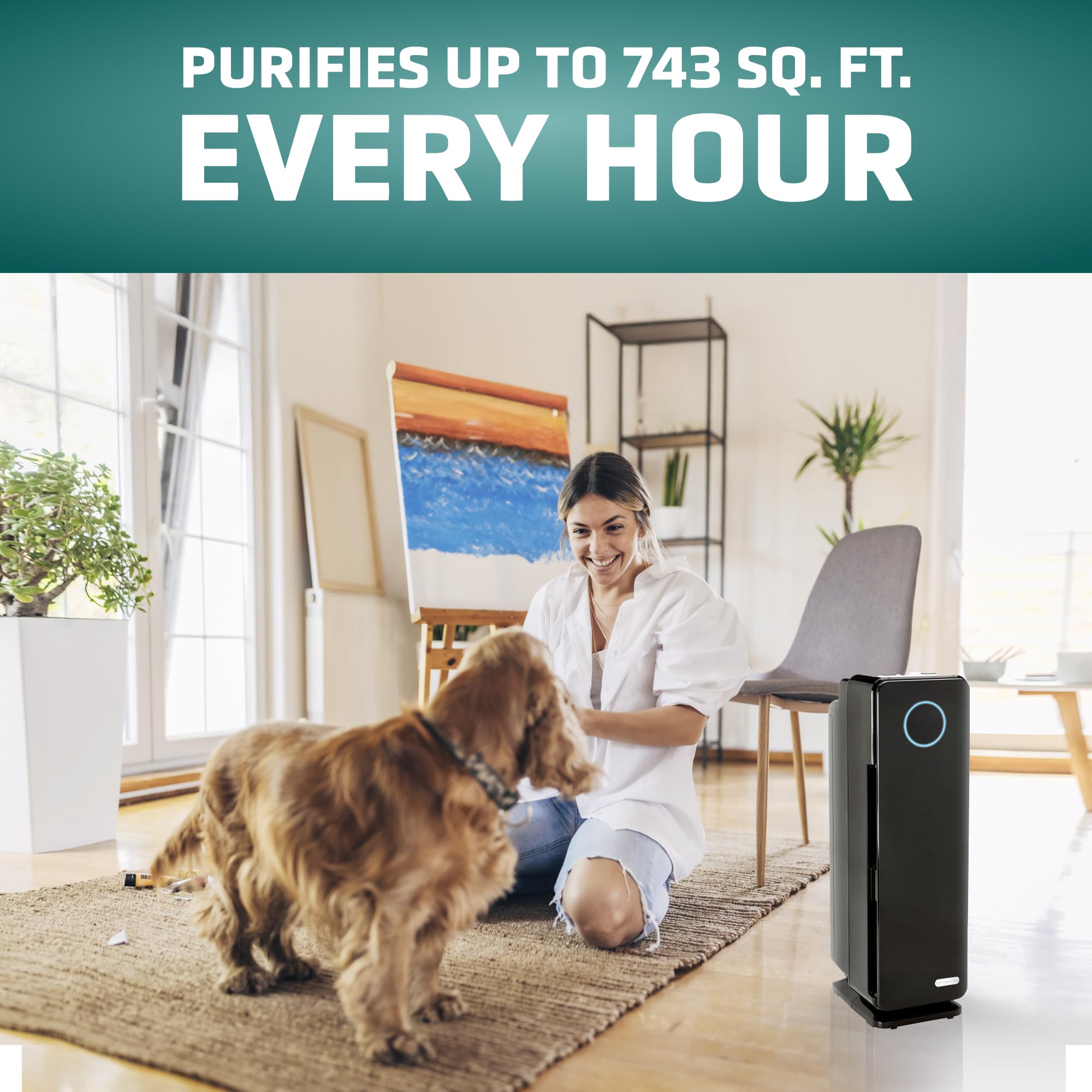 GermGuardian AC4300BPTCA 5-in-1 HEPA Air Purifier for Home & Pets - UV-C Light, 743 Sq. Ft Coverage, 22