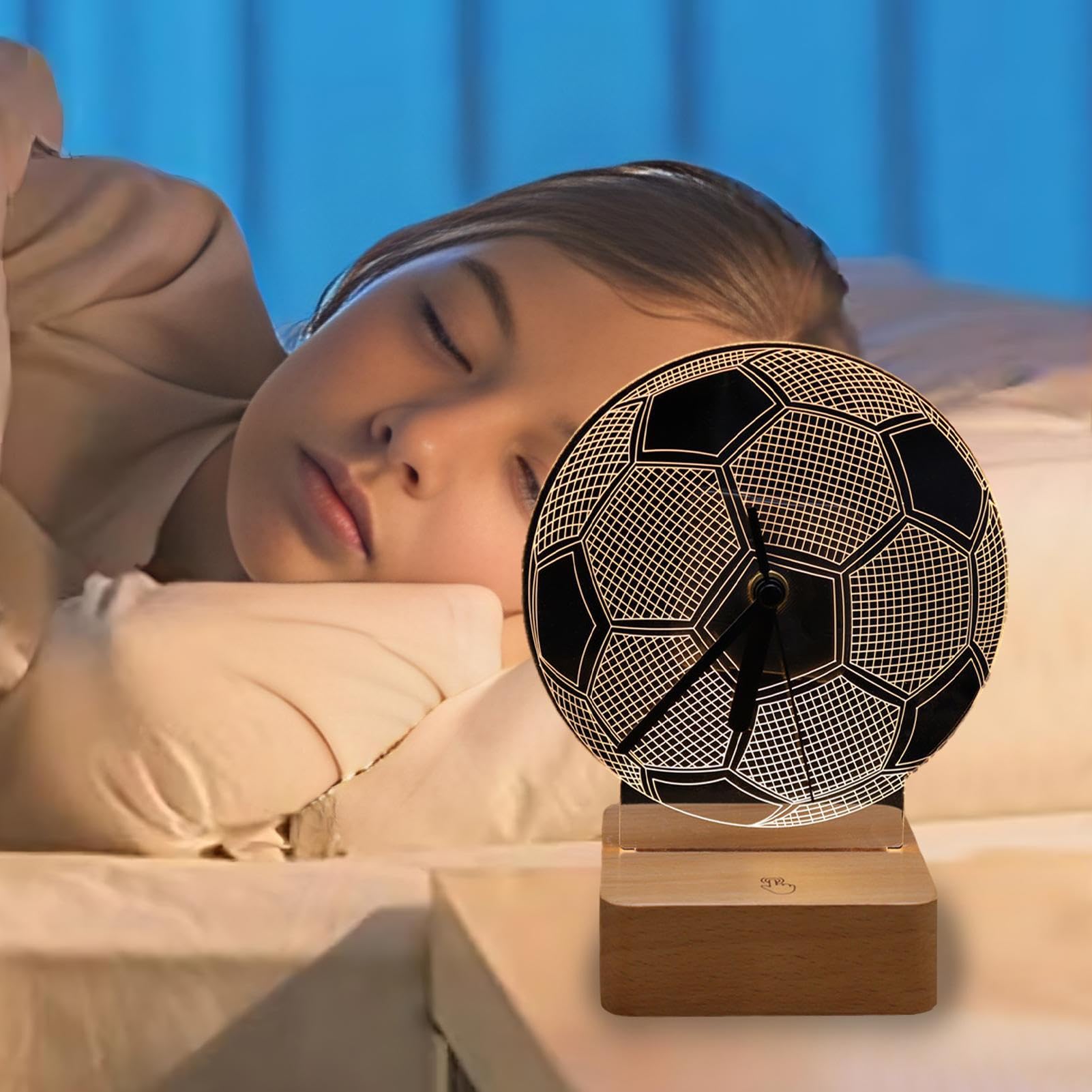 Soccer Ball Night Light for Bedroom - Acrylic Football LED Lamp with Wooden Base & Touch Control, Perfect for Kids Room Decor, Sports Theme Lighting, and Gift Ideas