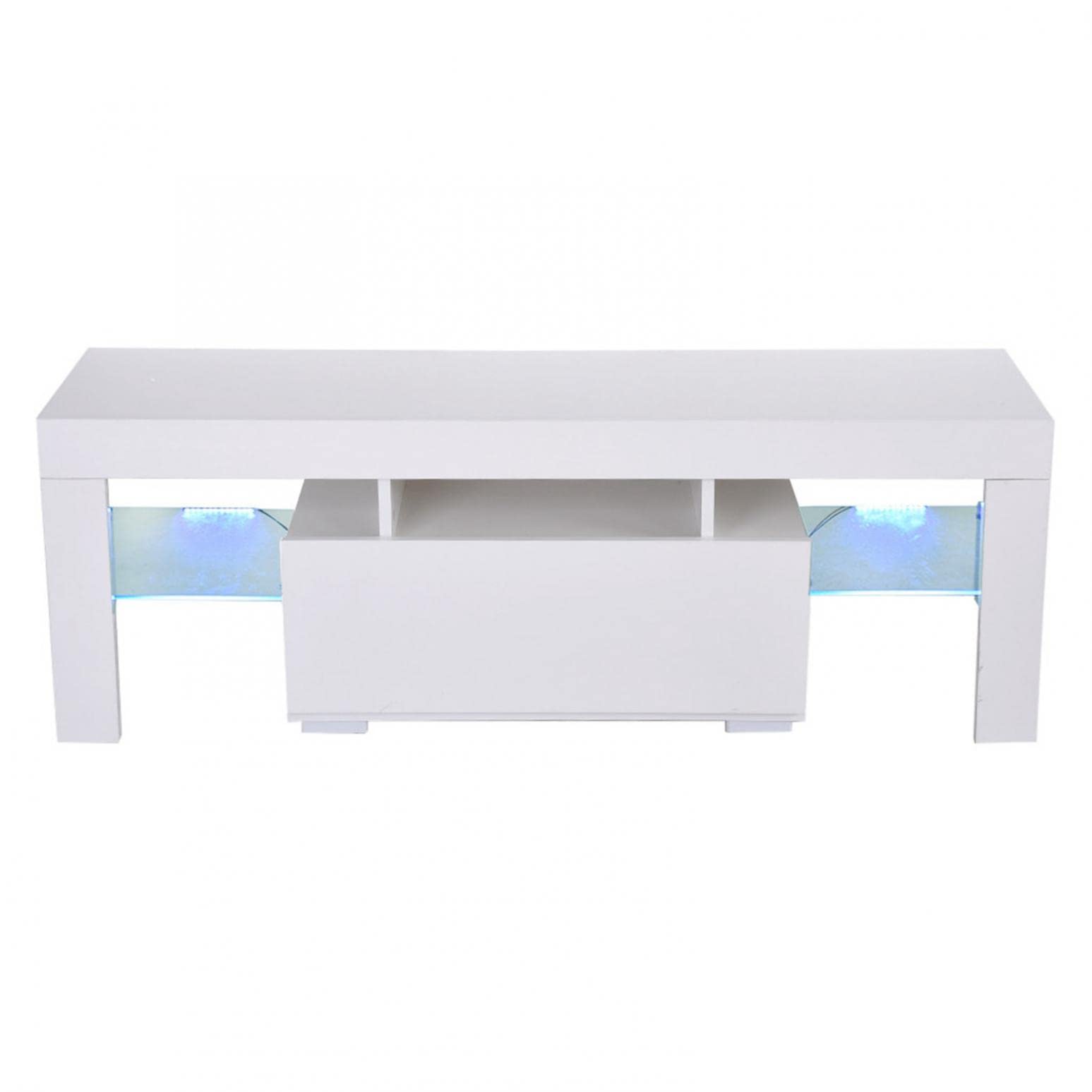 Mid Century Modern TV Stand 51 Inch - RGB LED Lights, 1 Drawer & Open Shelves, High Gloss Entertainment Center for 55-60 Inch TVs | Gaming & Media Console with Storage Desk | Perfect for Living Room, Bedroom & Home Theater Setup