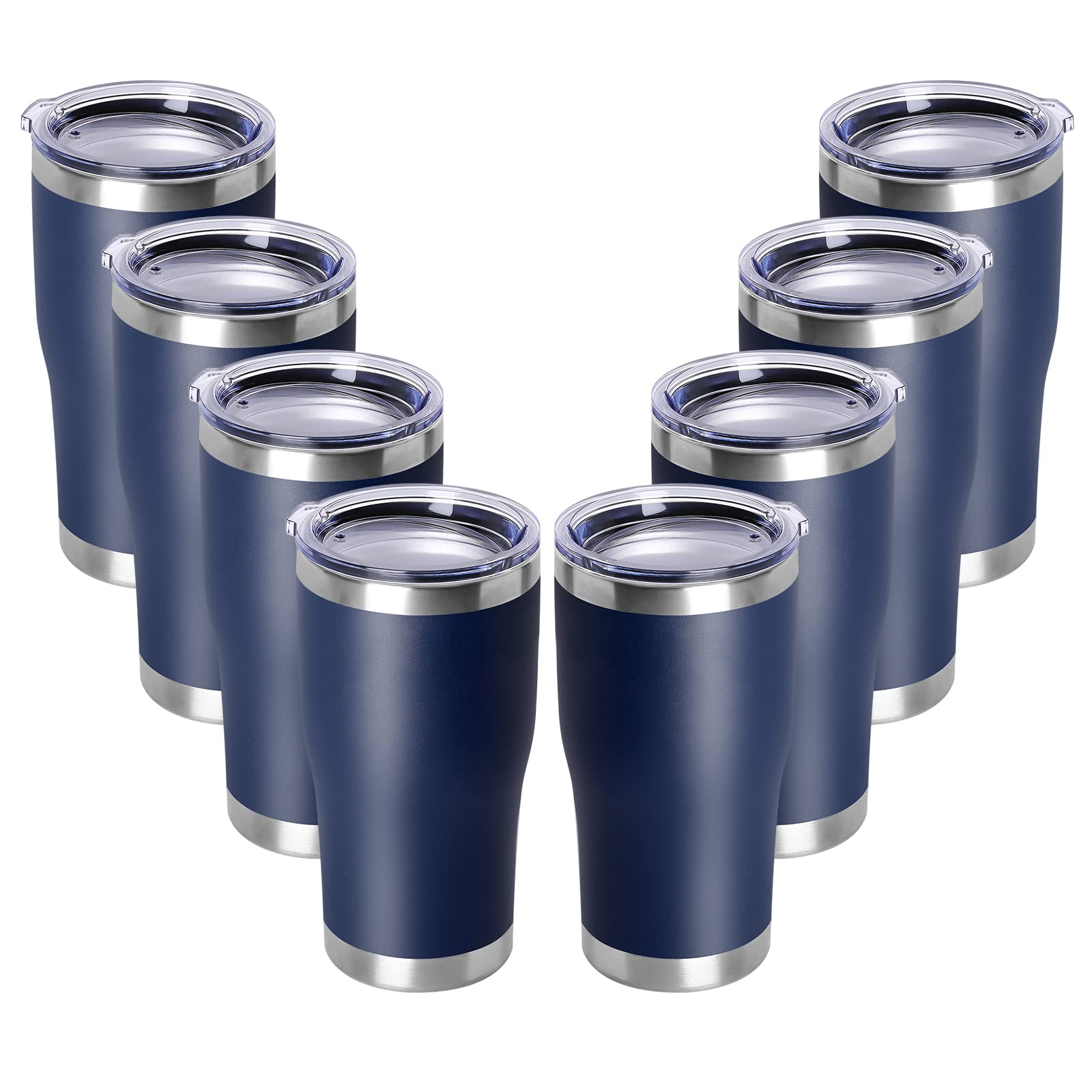 DOMICARE 20oz Stainless Steel Tumbler with Lid - 8 Pack Navy Double Wall Vacuum Insulated Coffee Travel Mug, Powder Coated Bulk Tumblers for Office, Gym, Camping & Outdoor Activities