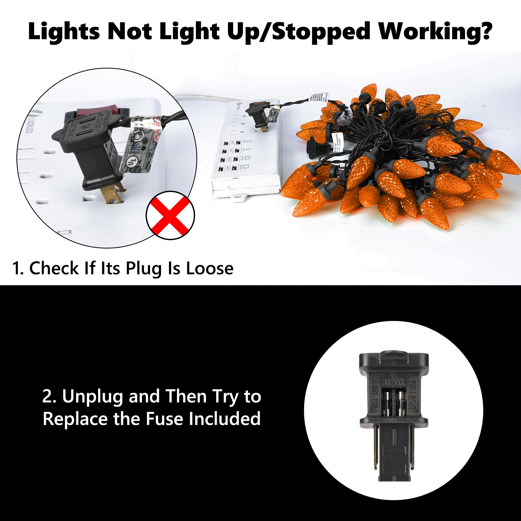 Brizled C9 Halloween Lights - 33ft 50 LED Faceted Orange String Lights, Connectable UL Certified 120V Outdoor Indoor Decor for Garden, Tree, Yard, Patio, Halloween Party & Home Decoration