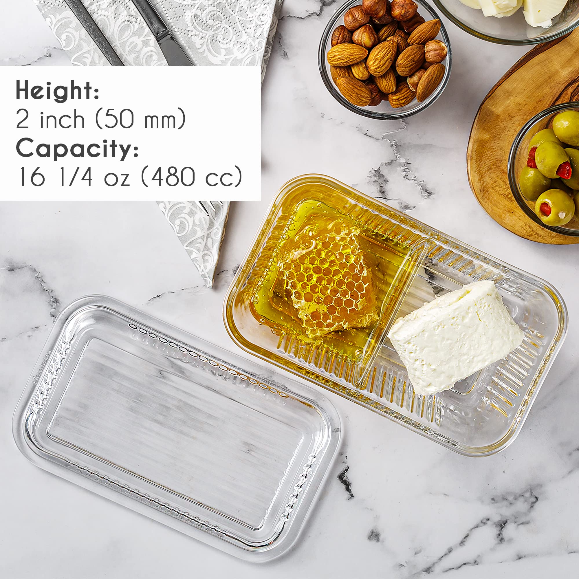 Crystalia 2-Compartment Glass Food Storage Containers with Lids - 13.7 oz Divided Meal Prep Containers for Butter, Honey, Lunch, Snacks & Leftovers - Perfect for Kitchen Organization, Meal Prepping & On-the-Go Lunches