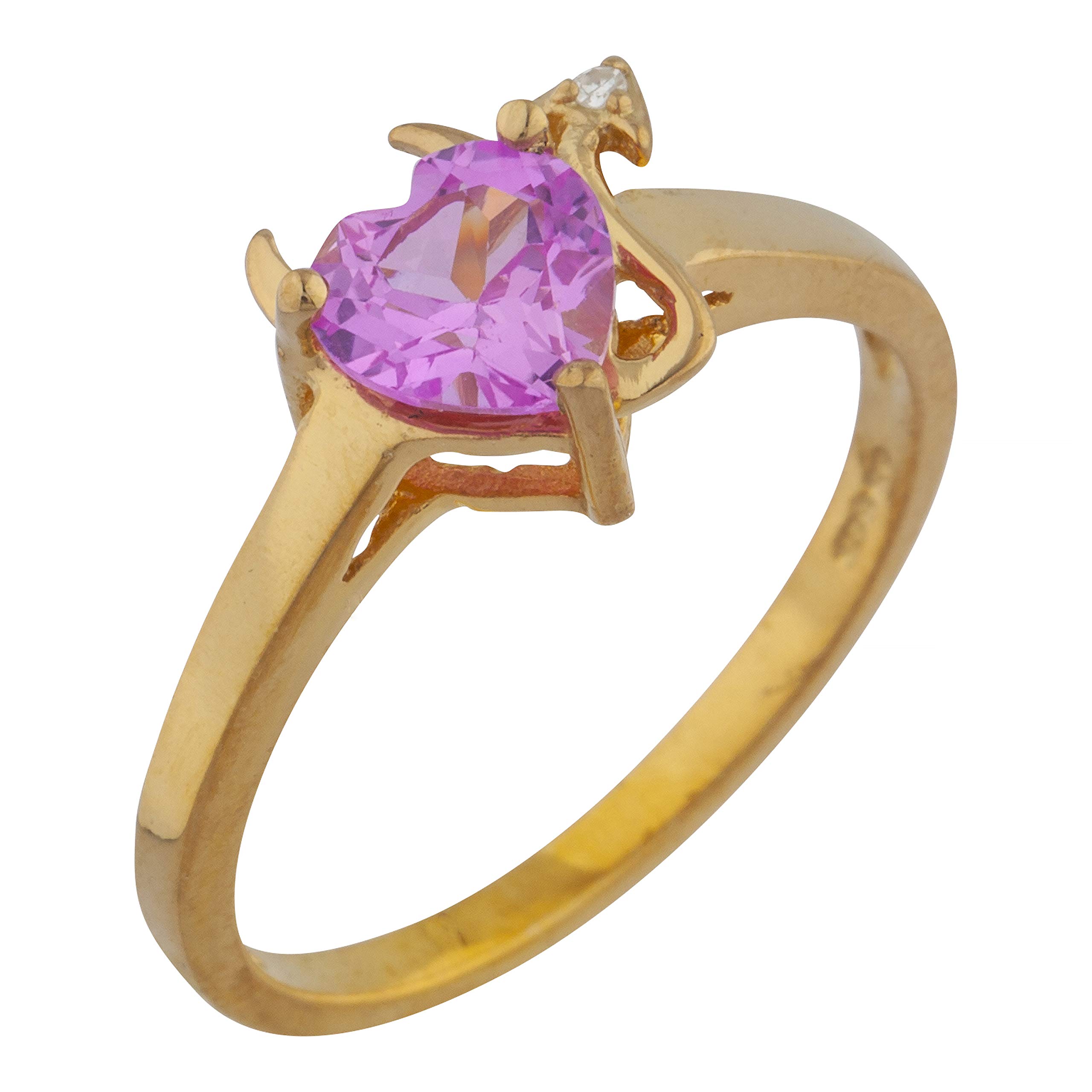 14K Gold Pink Sapphire & Diamond Heart Ring for Women - Elegant Devil Heart Design, Perfect for Valentine's Day, Anniversary & Romantic Gifts